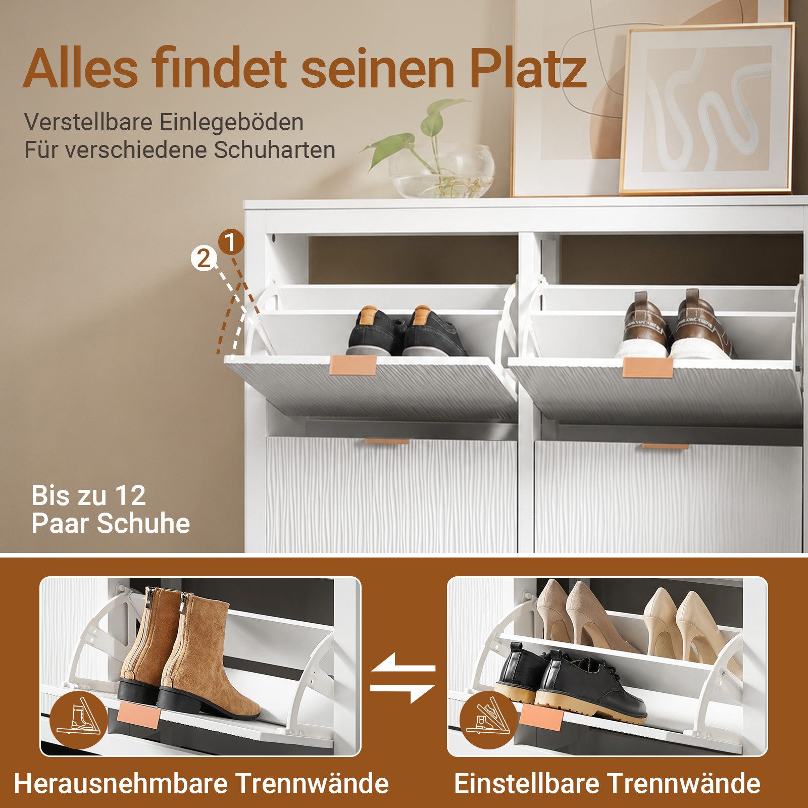 SoBuy Schuhschrank FSR186, Schuhschrank schmal, mit 4 Klappen, Flurschrank Schuhregal Schuhkipper, Schuhablage, für 12-20 Paar Schuhe, Elegantes Design