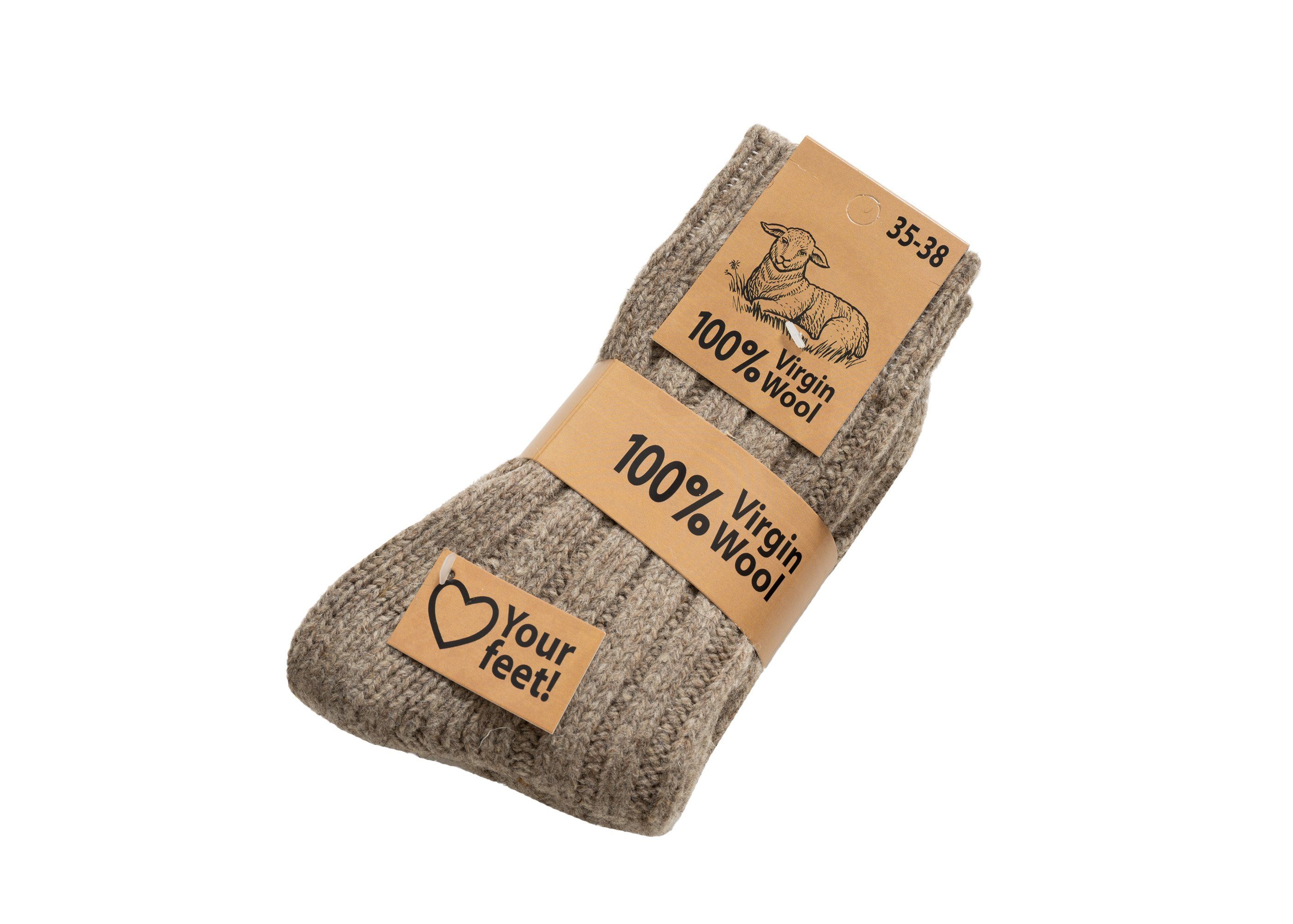 HomeOfSocks Socken Wollsocken 100% und 2er aus Dicke Taupe Pack warme mit Wollsocken Wollanteil Wolle (Schurwolle) 100