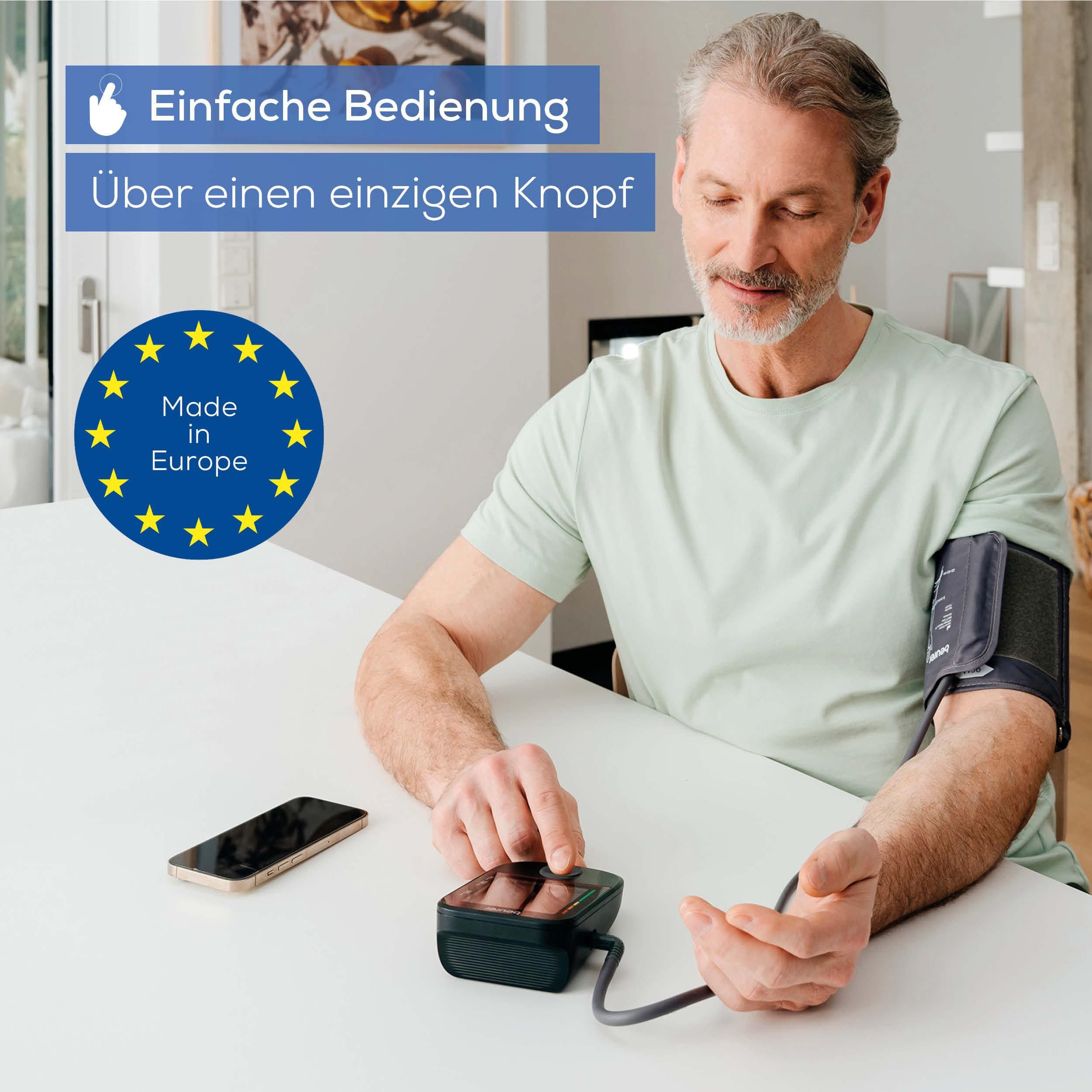 BEURER Oberarm-Blutdruckmessgerät BM 48 mit Smartphone-Verbindung, Medizinprodukt, schnelle und komfortable Blutdruckmessung per Knopfdruck
