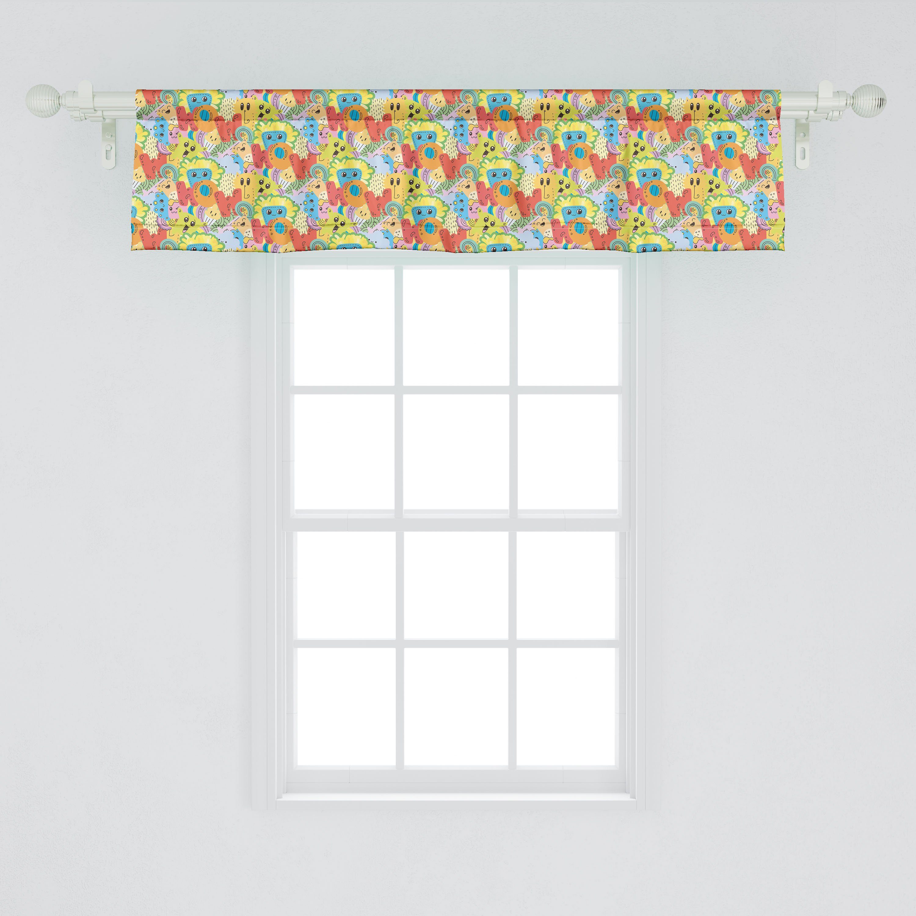 Scheibengardine Vorhang Stangentasche, mit für Abakuhaus, Beasts Microfaser, Ausländer Schlafzimmer Küche Wow-Beschriftung Doodle Volant Dekor