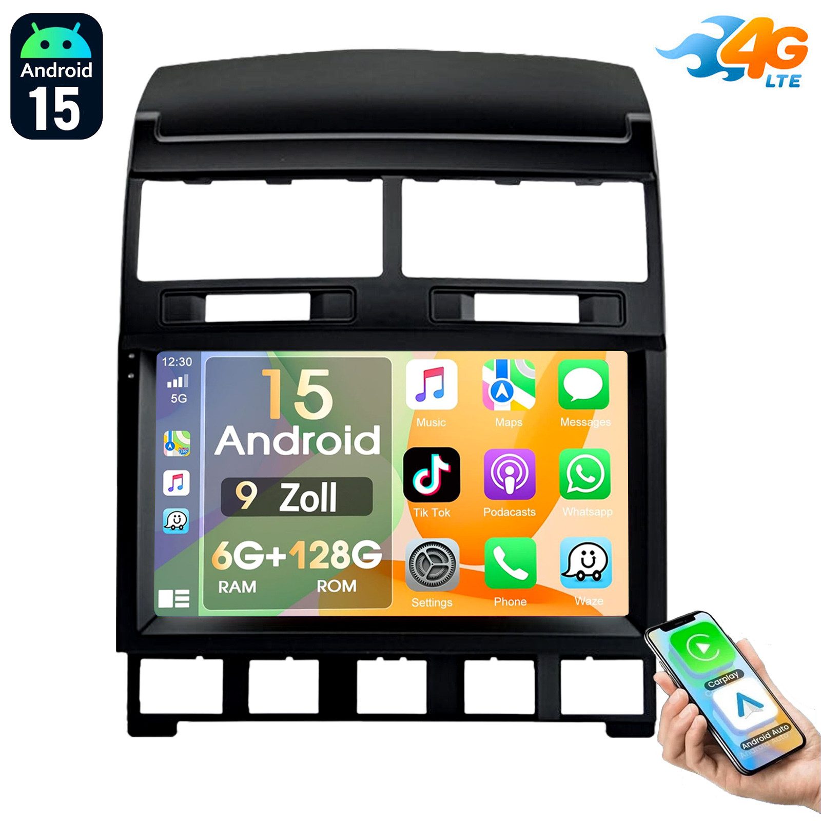 ESSGOO 6+128G Für VW Touareg 7L 2003-10 Autoradio CarPlay Android 15 GPS Navi Autoradio (6GB+128GB, RDS, 4G LTE, Digitalradio (DAB), FM, AM, Carplay Android Auto Bluetooth EQ USB GPS Navi WIFI Touchscreen)