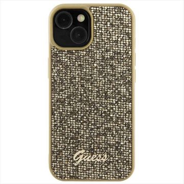 Guess Smartphone-Hülle Guess Apple iPhone 15 Schutzhülle Cover Disco Metal Script Gold