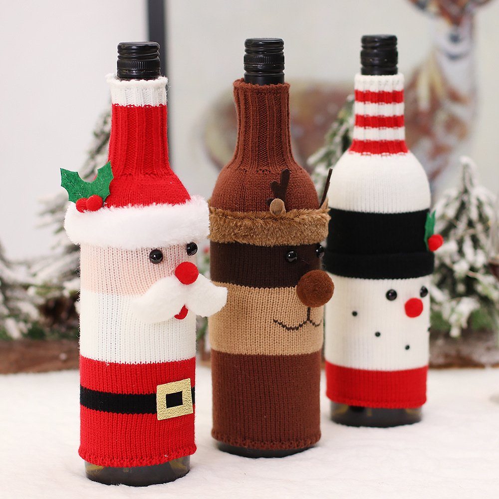 HALWEI Weinflaschenhalter 3 Flasche Stück Pullover (3-St) Staubbeutel, Weihnachten Wein