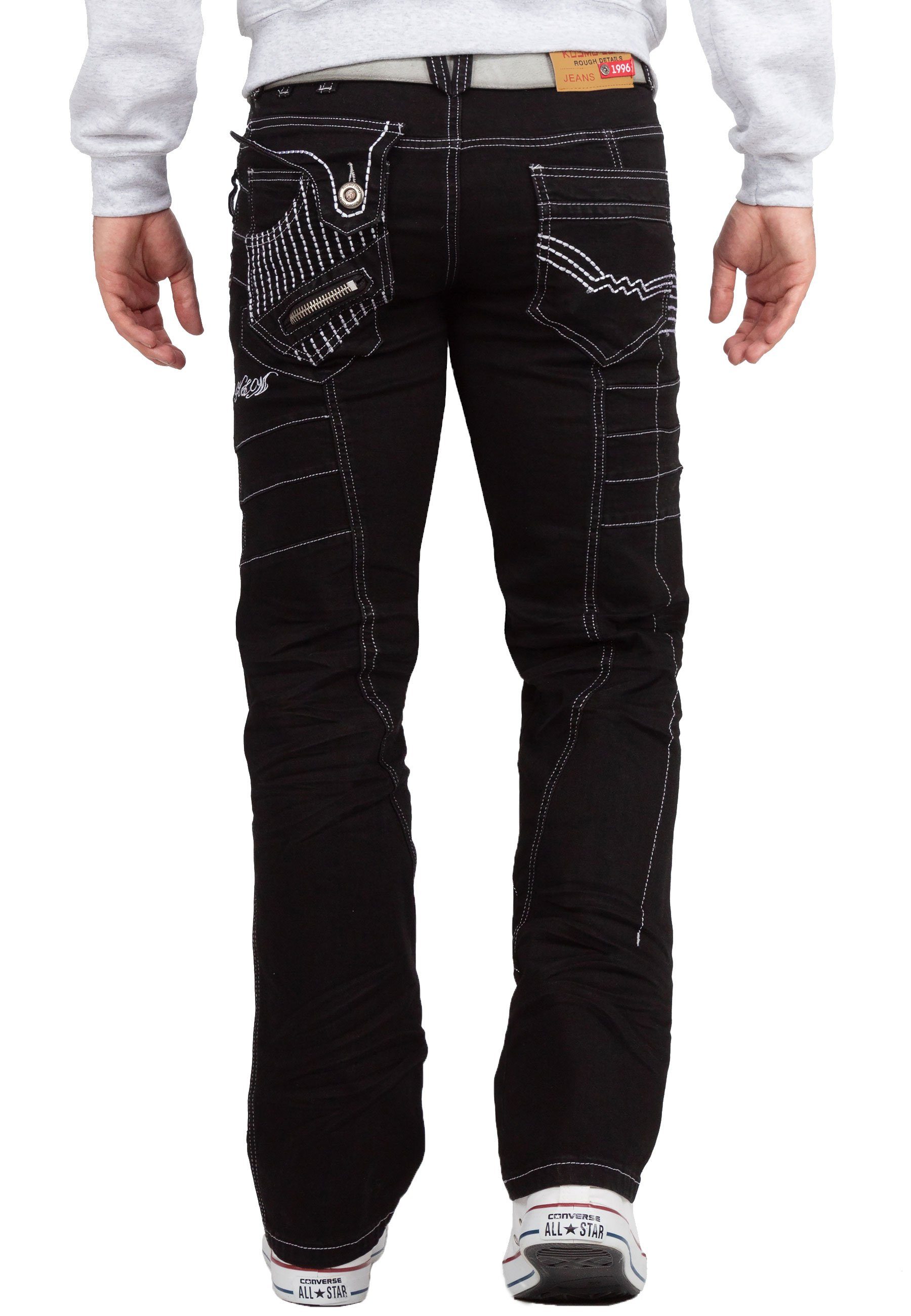 Kosmo Lupo 5-Pocket-Jeans Auffällige Herren Applikationen BA-KM020-1 Hose aufgesetzten mit
