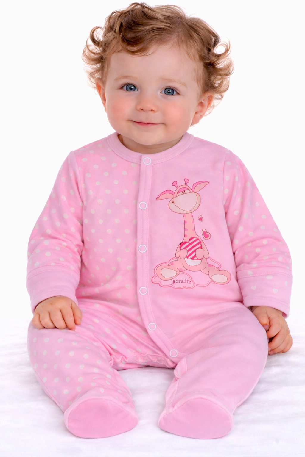 Strampler Baby Overall mit Kratzschutz Einteiler in Rosa mit Giraffe