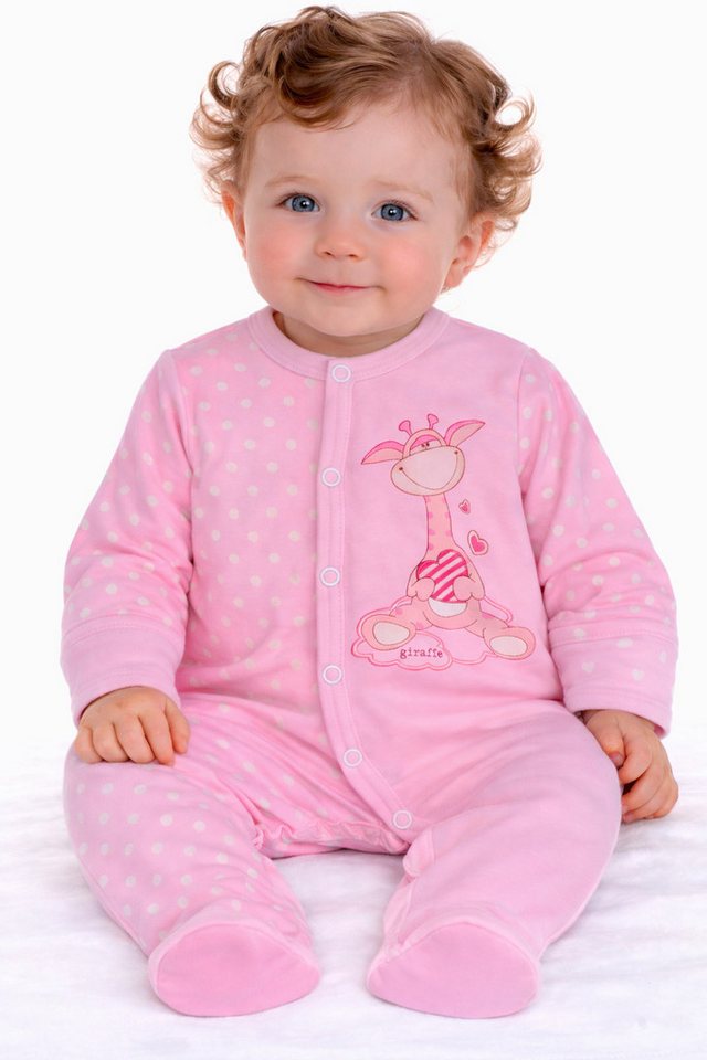 La Bortini Strampler Baby Overall mit Kratzschutz Einteiler in Rosa mit Giraffe (für Mädchen) aus reiner Baumwolle, 44 50 56 62 68 74 80