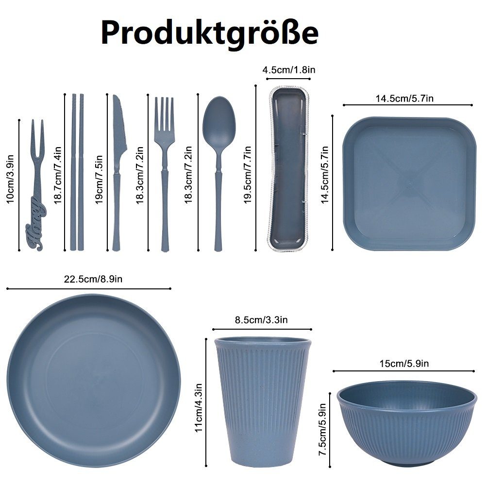 OSTWOLKE Geschirr-Set Camping Geschirr Besteckset Geschirrset Outdoor Besteck 5 Personen (1-tlg), 5 Personen, PP + Weizenelement, Geschirr-Set, Tafelservice, Spülmaschinenfest