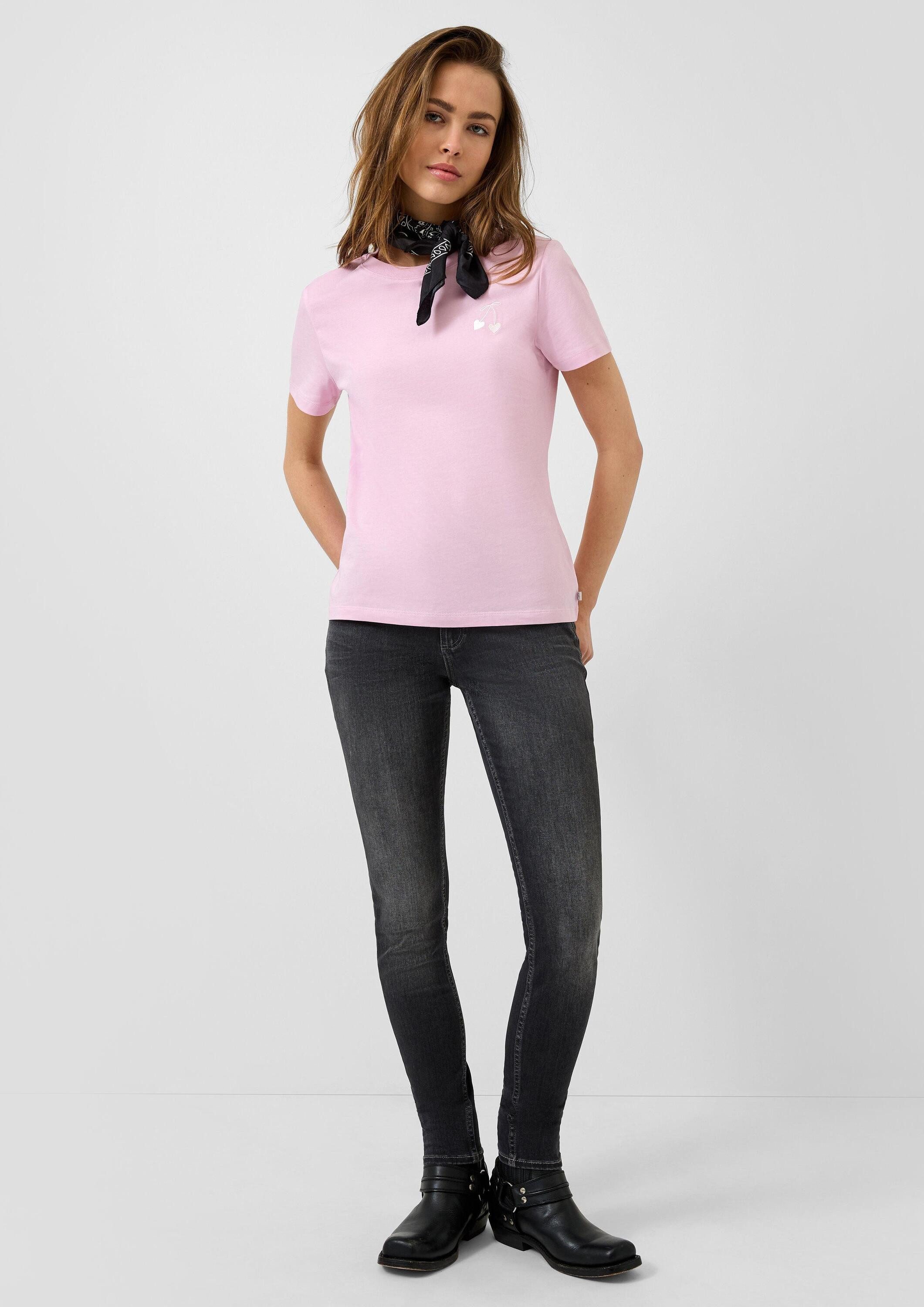 QS Kurzarmshirt T-Shirt Bauwollshirt mit Stickerei