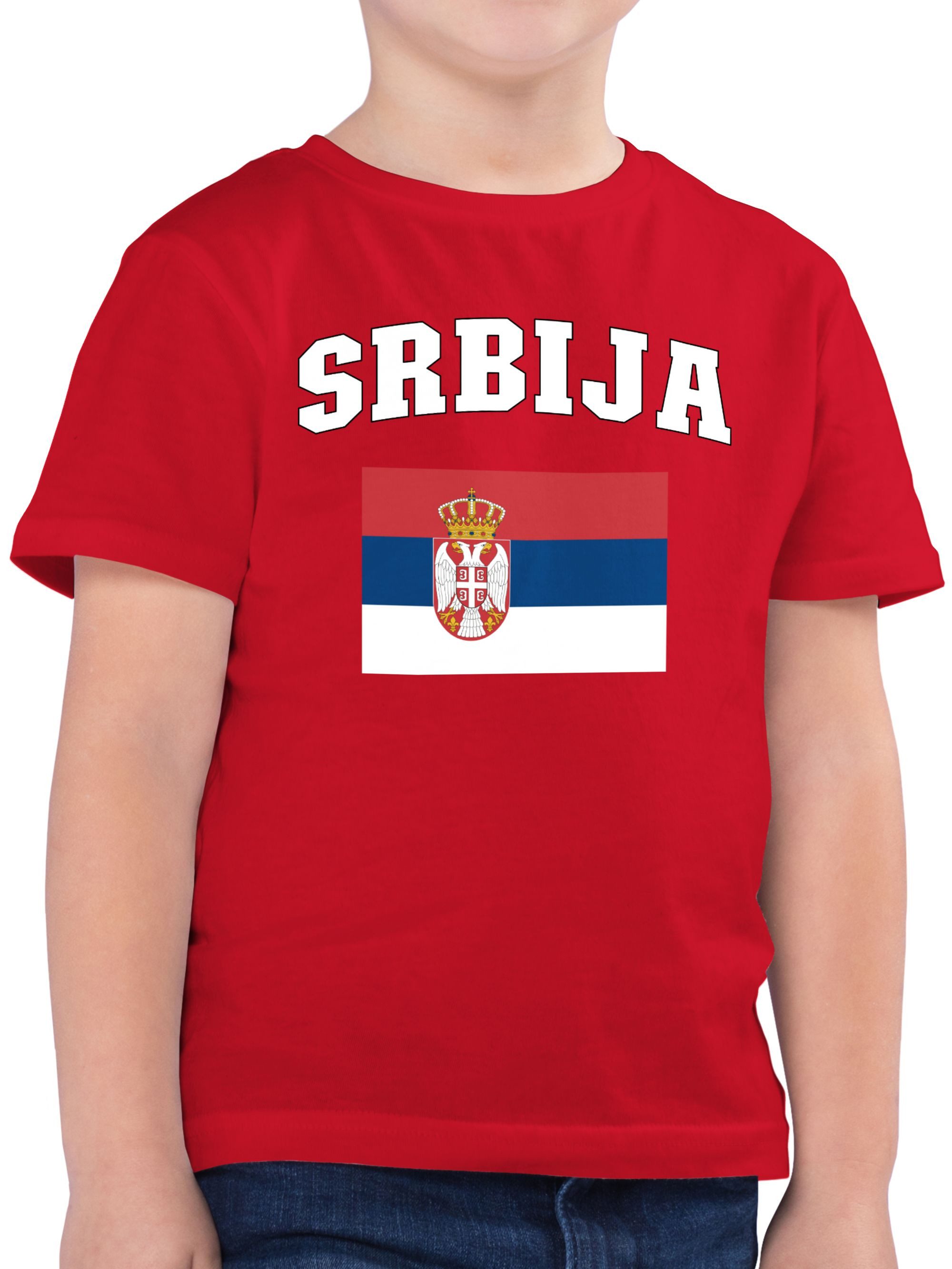 T-Shirt Srbija Schriftzug mit Flagge, Serbien, Serbia, Republik Serbien, R