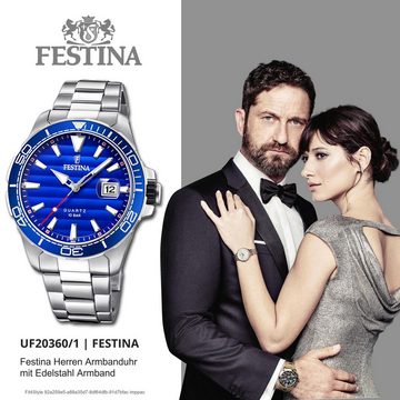 Festina Quarzuhr Festina Herren Uhr Elegant F20360/1, Herren Armbanduhr rund, Edelstahlarmband silber