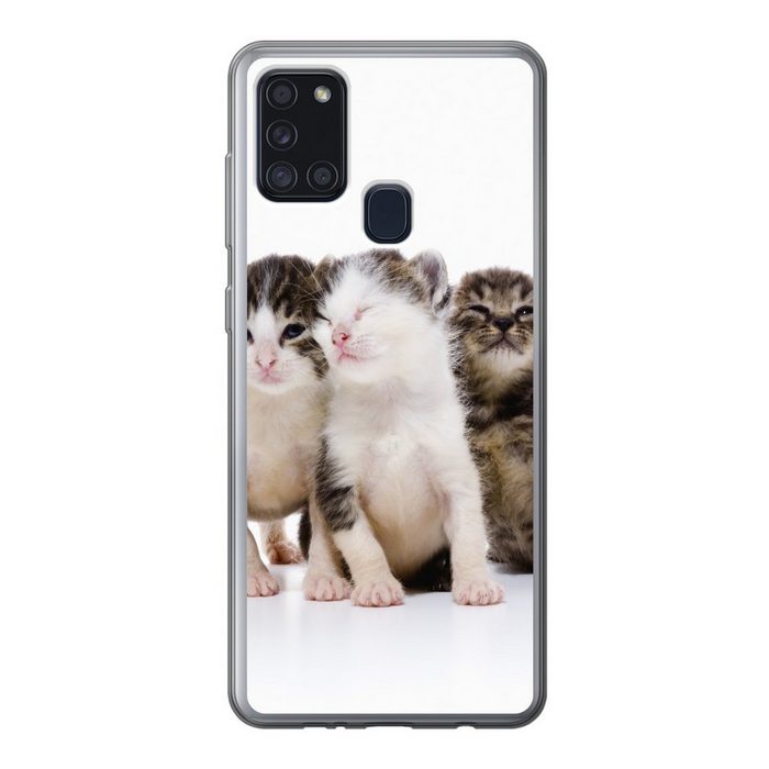 MuchoWow Handyhülle Katze - Haustiere - Fell - Porträt Handyhülle Samsung Galaxy A21s Smartphone-Bumper Print Handy