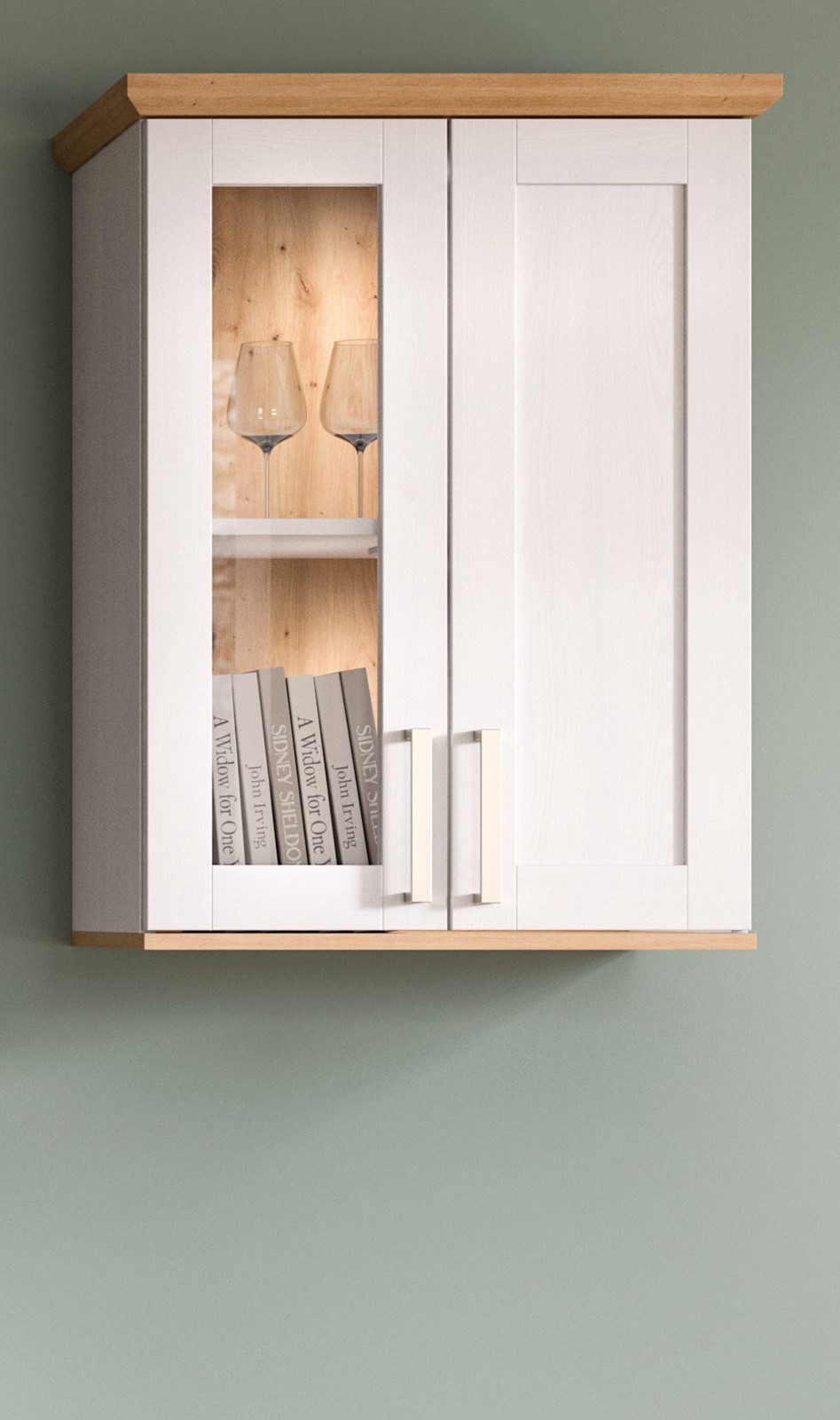 Inn.Furn Standvitrine Mirano (Kommode in weiß Lärche mit Eiche Artisan, 64 x 88 cm) stehend oder Wandmontage – Bild 5 von 5