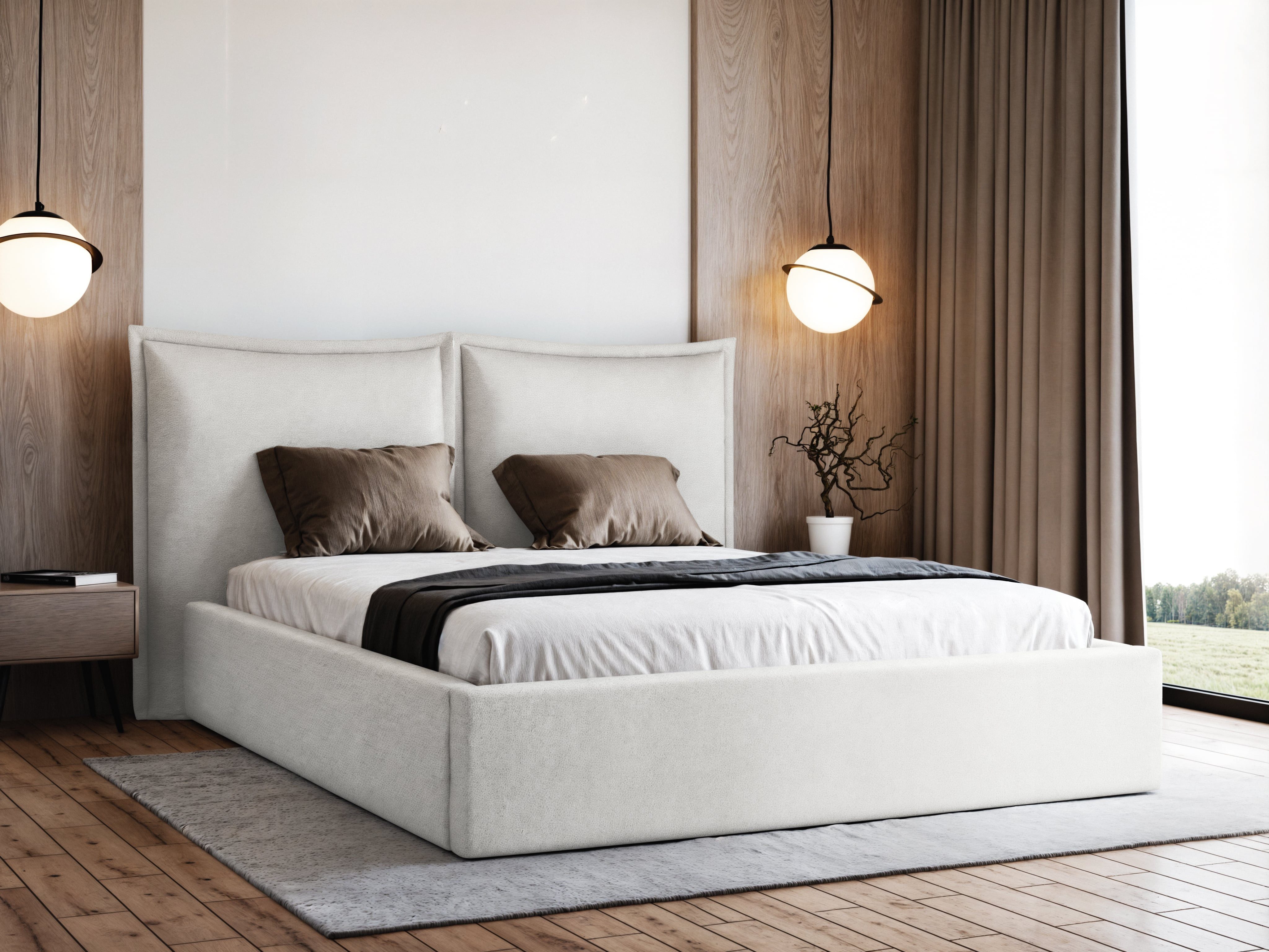 yourhouse24 Polsterbett Werona Doppelbett Bettgestell Lattenrost mit Bettkasten (Bettgestell mit Lattenrost), Mit Bettkasten, Stoff Raven, Modernes Design, Gepolstertes Kopfteil