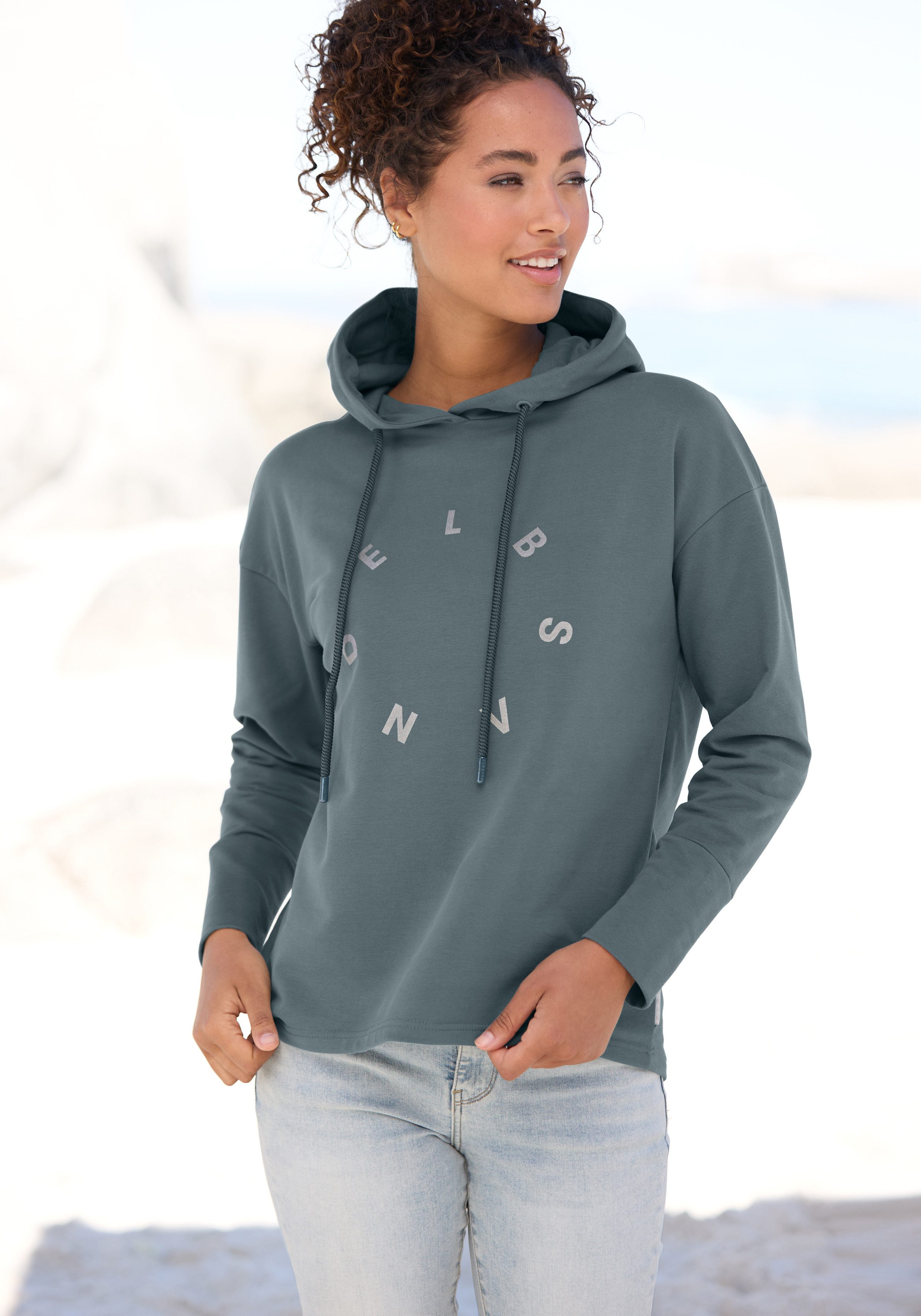 Elbsand Kapuzensweatshirt Darisa mit Logodruck vorne, Hoodie, sportlich-casual