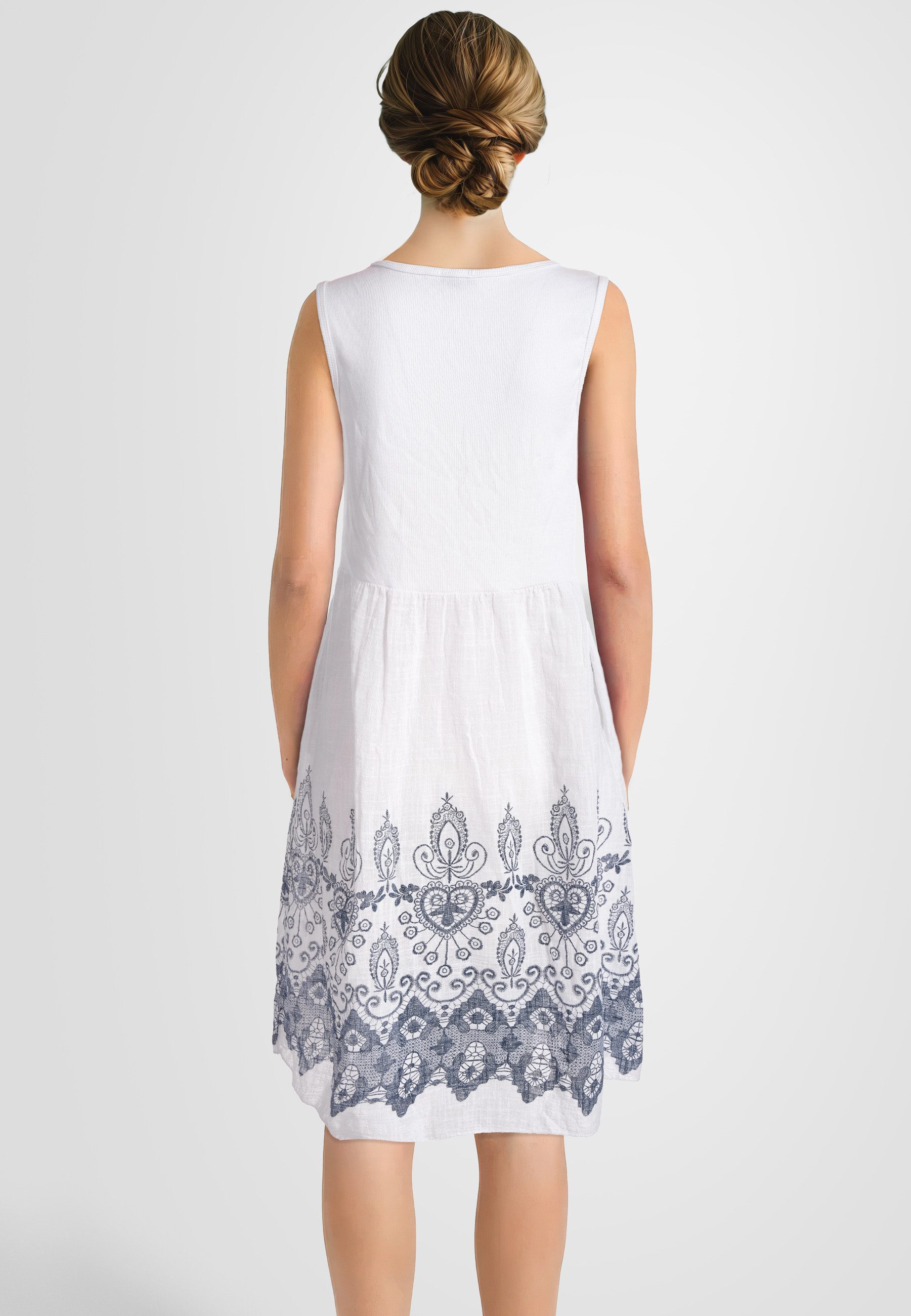 PEKIVESSA Sommerkleid Ärmelloses Trägerkleid aus Rippstrick Rockteil aus Baumwolle Webstoff