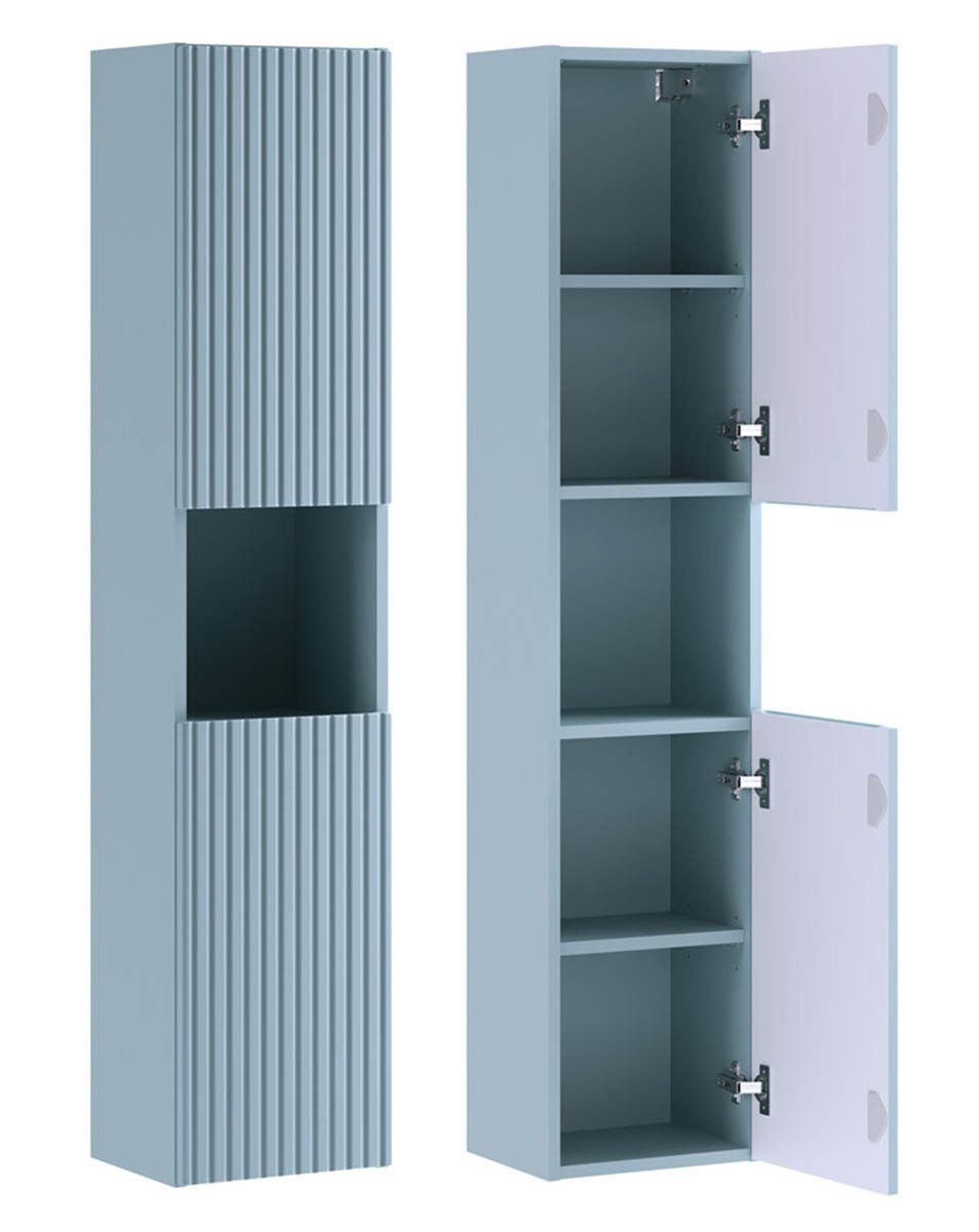 einfachgutemoebel Waschtisch-Set ILUNA Blue Bad Hochschrank 140cm hoch 2-türig, babyblau, (Badmöbel Set, 1-St., Waschtisch Unterschrank)