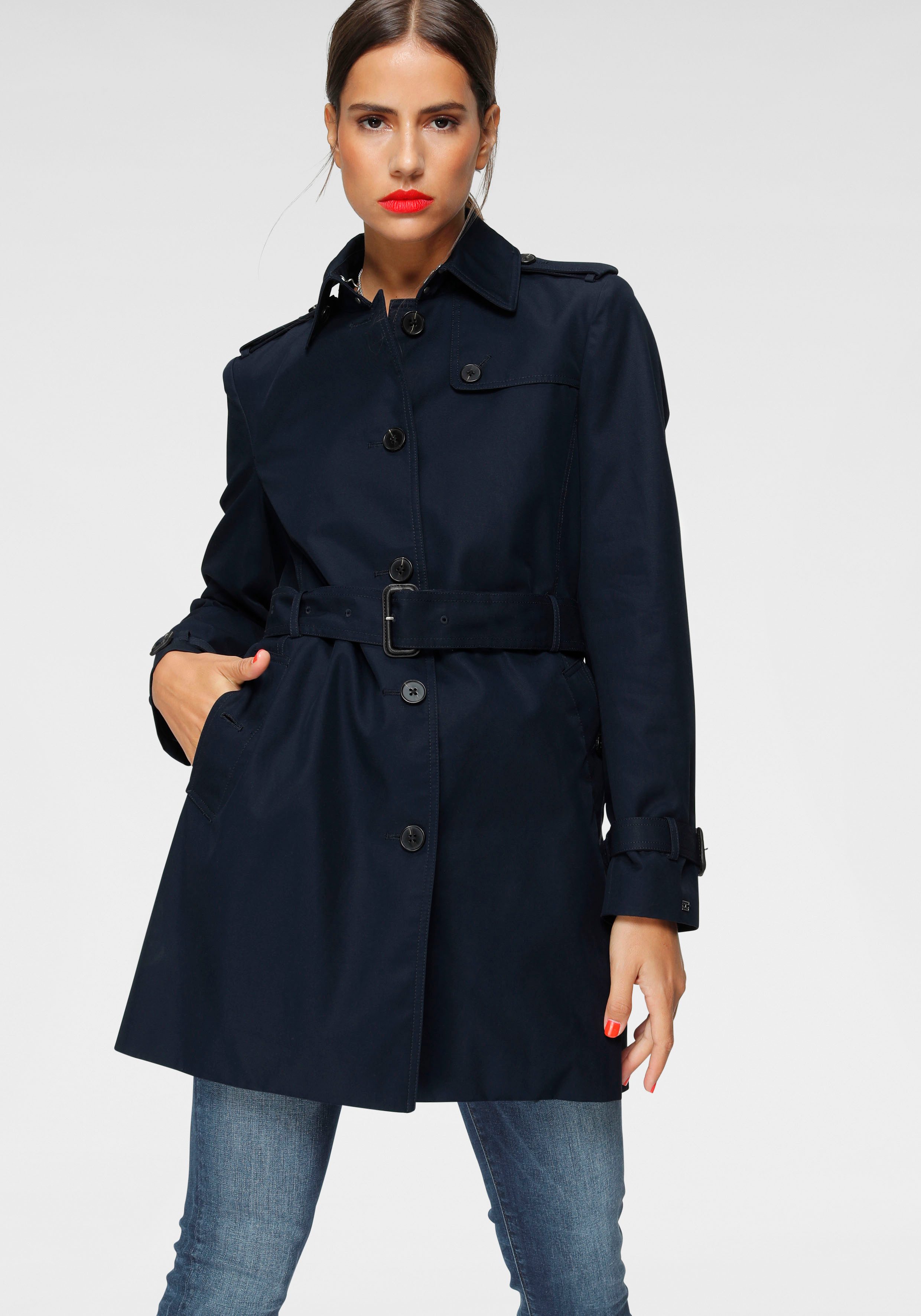 Tommy Hilfiger Langjacke HERITAGE SINGLE BREASTED TRENCH mti den typischen Trenchdetails & Tommy Streifen als Gürtelschlaufe