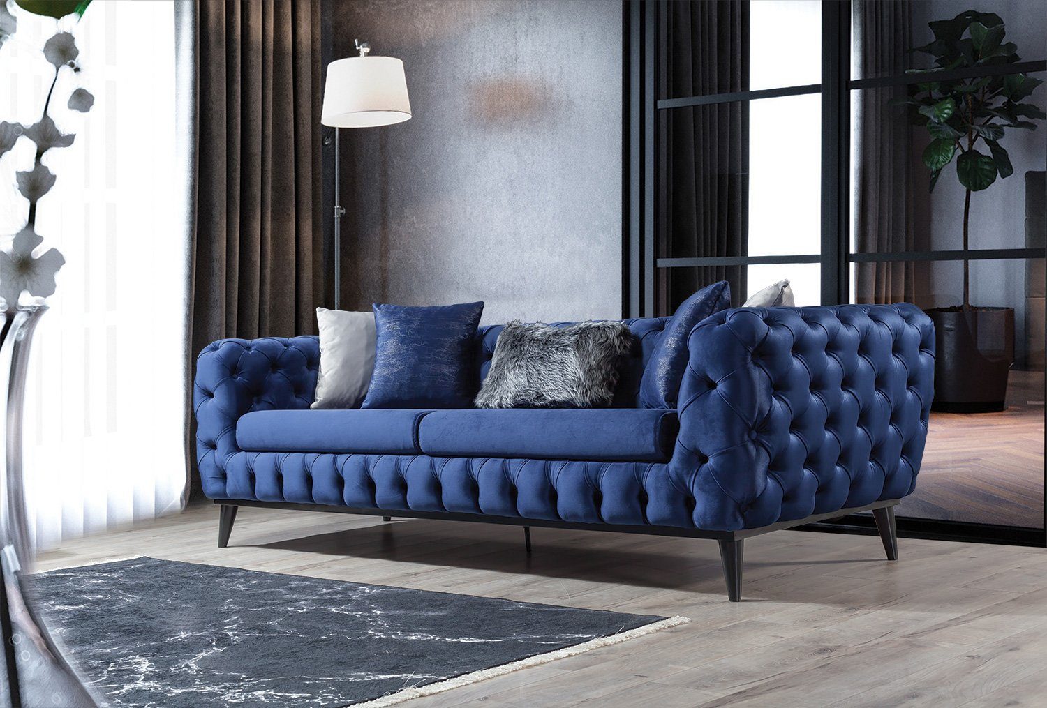 2-Sitzer, Möbel Polyester) Blau (100% Quality Sofa Marrakesh, Made Stk. 1 in Villa Turkey, Luxus-Microfaser