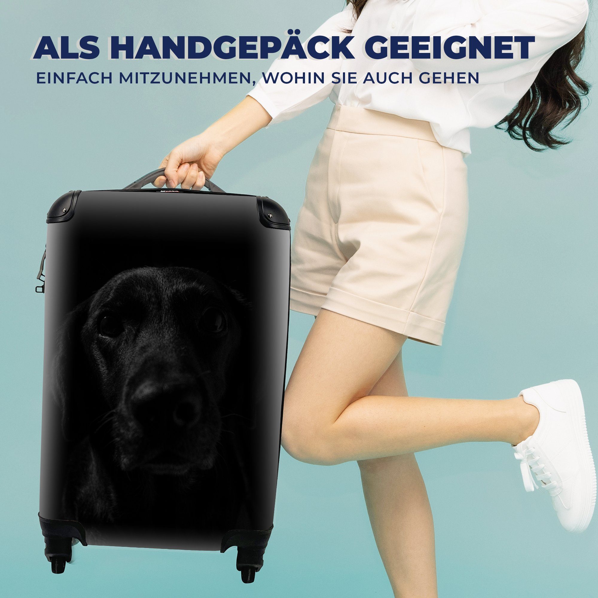 MuchoWow Handgepäckkoffer Hund - mit Handgepäck Rollen, für 4 Reisetasche rollen, Haustier Ferien, - Reisekoffer Schwarz, Trolley