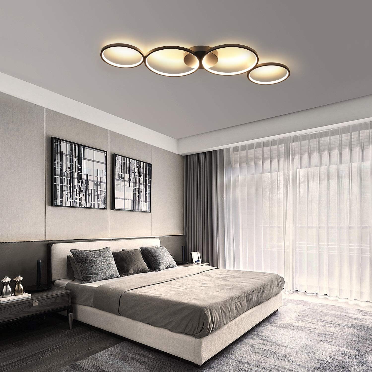 Nettlife LED Deckenleuchte 4 Flammig Wohnzimmer Deckenlampe Modern Warmweiß Ringoptik Schwarz, LED fest integriert, warmweiß, Wohnzimmmer,Schlafzimmer, Flur, Büro, Arbeitszimmer