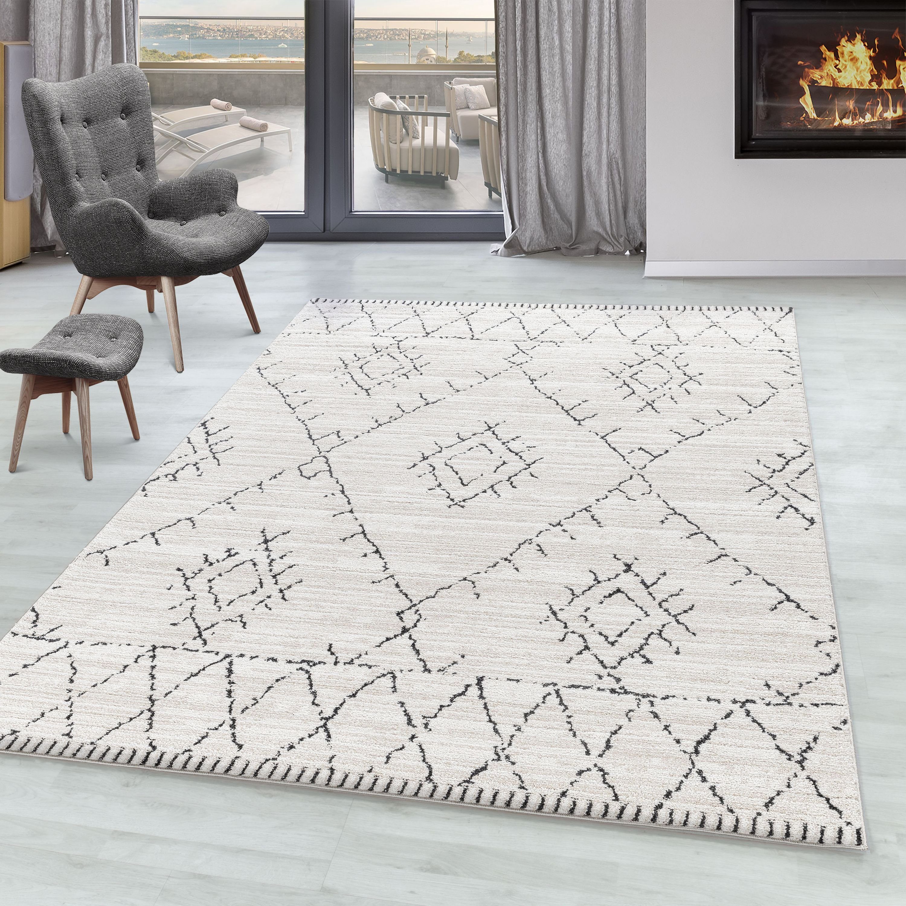 Designteppich Berber-Design, SIMPEX24, Läufer, Höhe: 15 mm, Kurzflor Teppich Wohnzimmer Berber-Design Natur Teppiche im Boho-Stil
