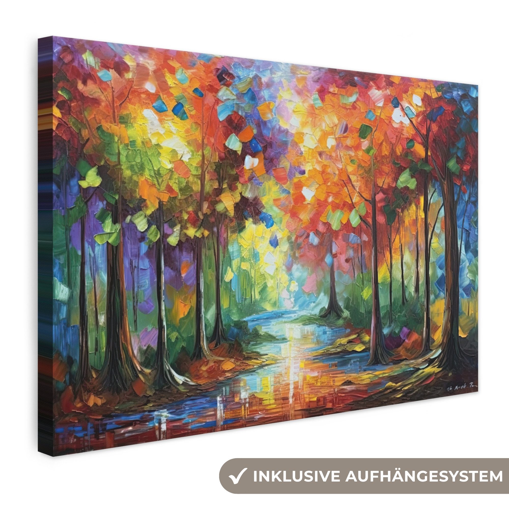 OneMillionCanvasses® Leinwandbild Landschaft - Wald - Farben - Natur, Fotodruck (1 St), Leinwand Bilder Klein, Wand Dekoration Aesthetic 30x20 cm