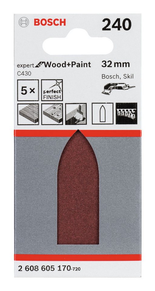 Thumbnail - BOSCH Schleifpapier, (5 Stück), C430 Schleifblatt ungelocht K240 - 32 mm - 5er-Pack