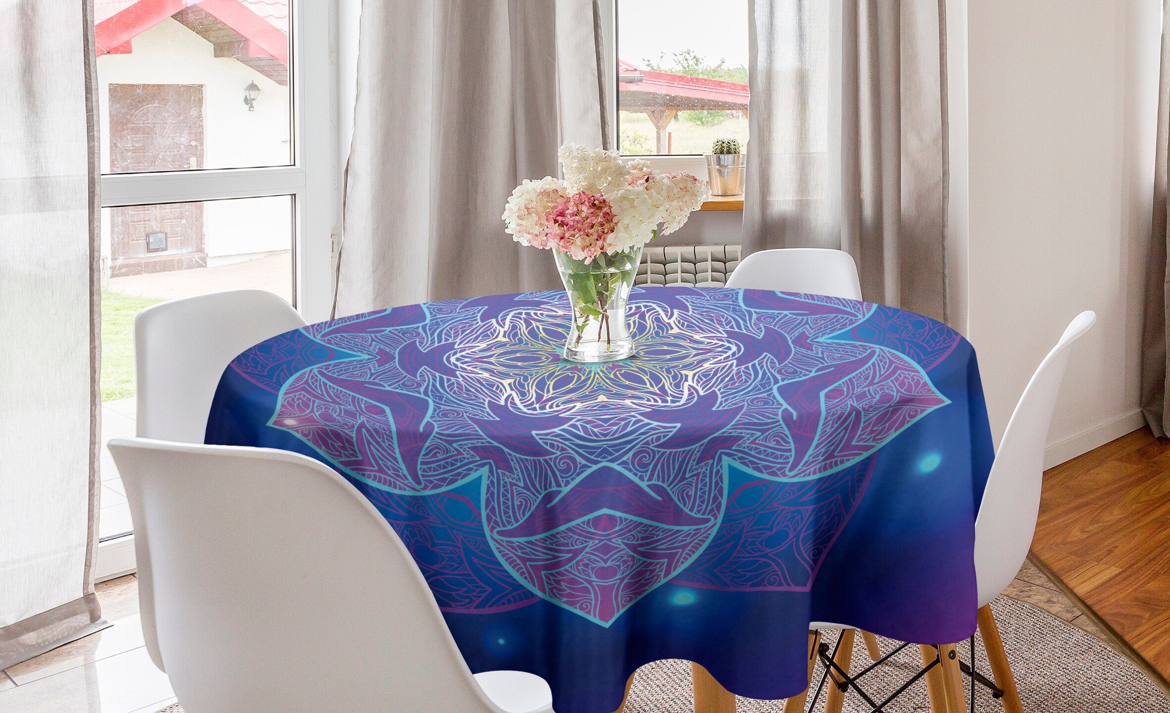 Abakuhaus Tischdecke Kreis Tischdecke Abdeckung für Esszimmer Küche Dekoration, Stern-Mandala Geometry Stil