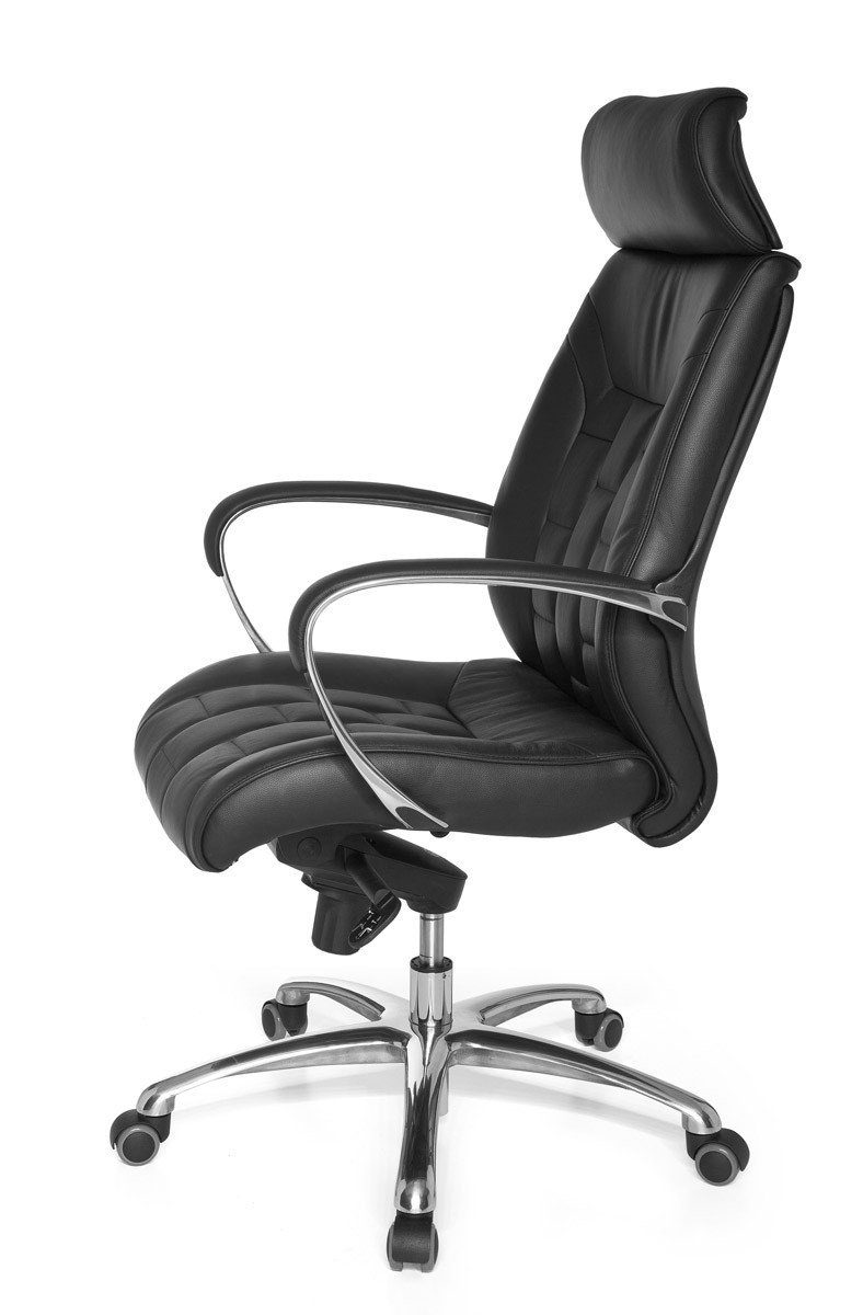 Schreibtischstuhl Bürostuhl Wippfunktion FINEBUY 120 bis kg, Chefsessel FB35866 X-XL), mit (Echtleder schwarz Drehstuhl