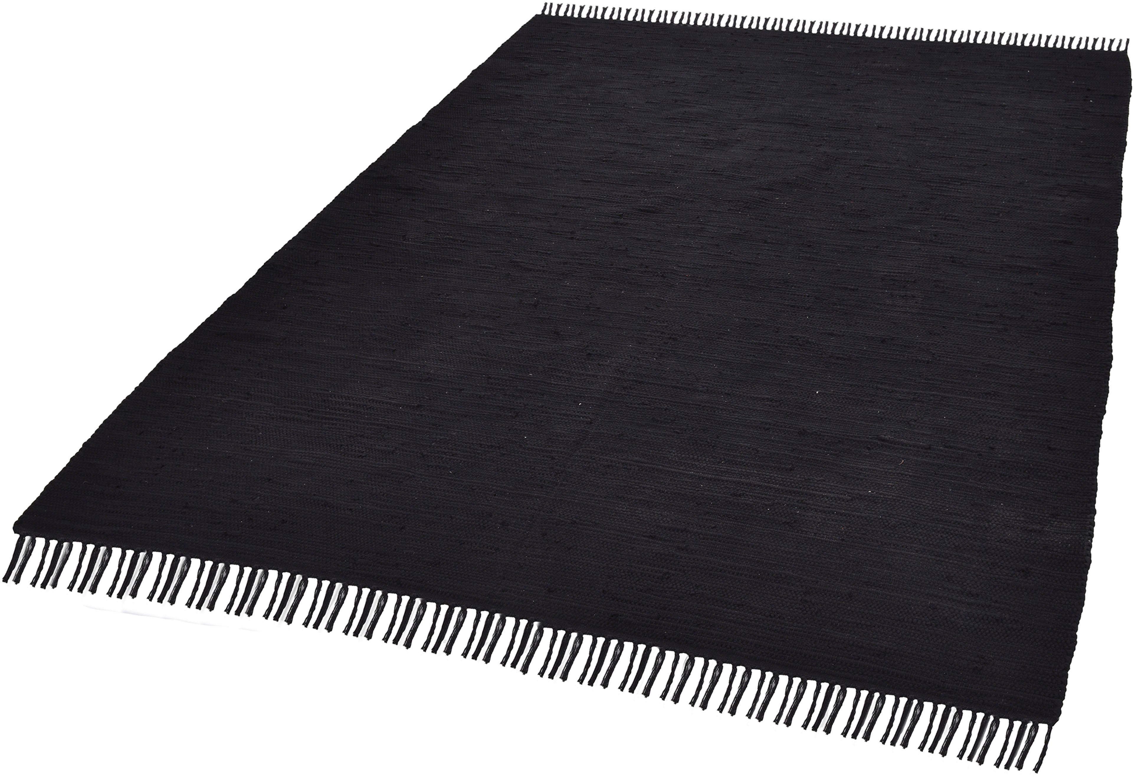 Happy Teppich Cotton, THEKO, mm, Höhe: Baumwolle, Teppich, Handweb Flachgewebe, Fransen handgewebt, rechteckig, reine schwarz mit 5
