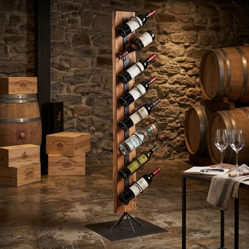 LebensWohnArt Weinregal Freistehendes Weinregal RANJA 140cm Massivholz Teak & Metall