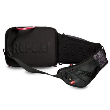 Rapala Umhängetasche Rapala Urban Classic Sling Bag Umhängetasche Camo Schwarz, Enthält zwei Plano 3600 Größe Tackle-Boxen in der Tasche, Zwei Hauptfächer, Die Tasche lässt sich für einen einfachen Zugriff nach vorne schwenken, Beide Hauptfächer lassen sich zu einem Arbeitstablett öffnen, Interne Netztasche, Zweites Fach für großes Zubehör, Einziehbarer Werkzeughalter, Leicht zugängliche Tasche an der Schulter, Verstellbarer Schultergurt