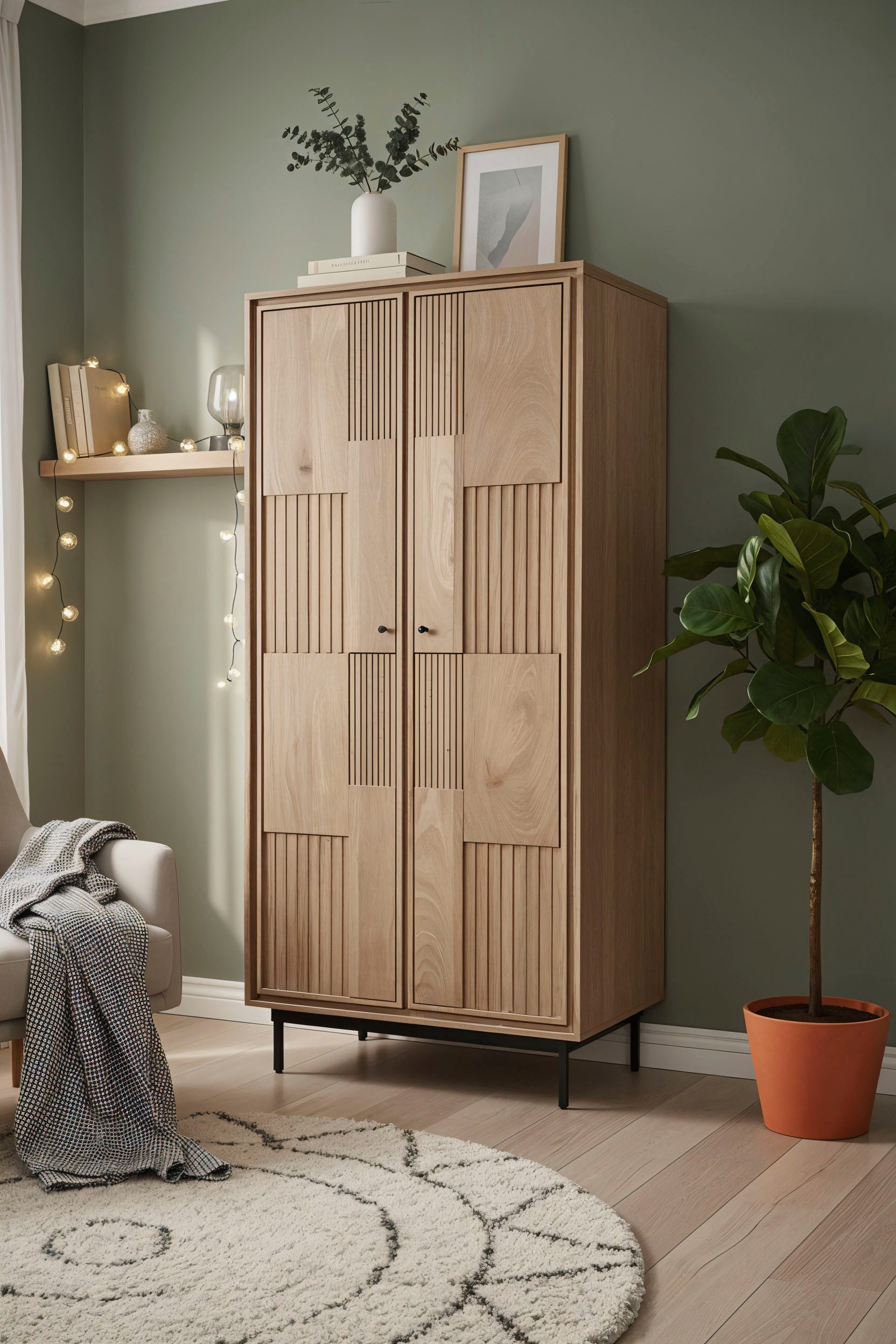 SIT Garderobenschrank Schrank – Massivholz‑Flurschrank mit variabler Kleiderstange (1-St) Massivholz‑Garderobenschrank mit variabler Kleiderstange & Böden