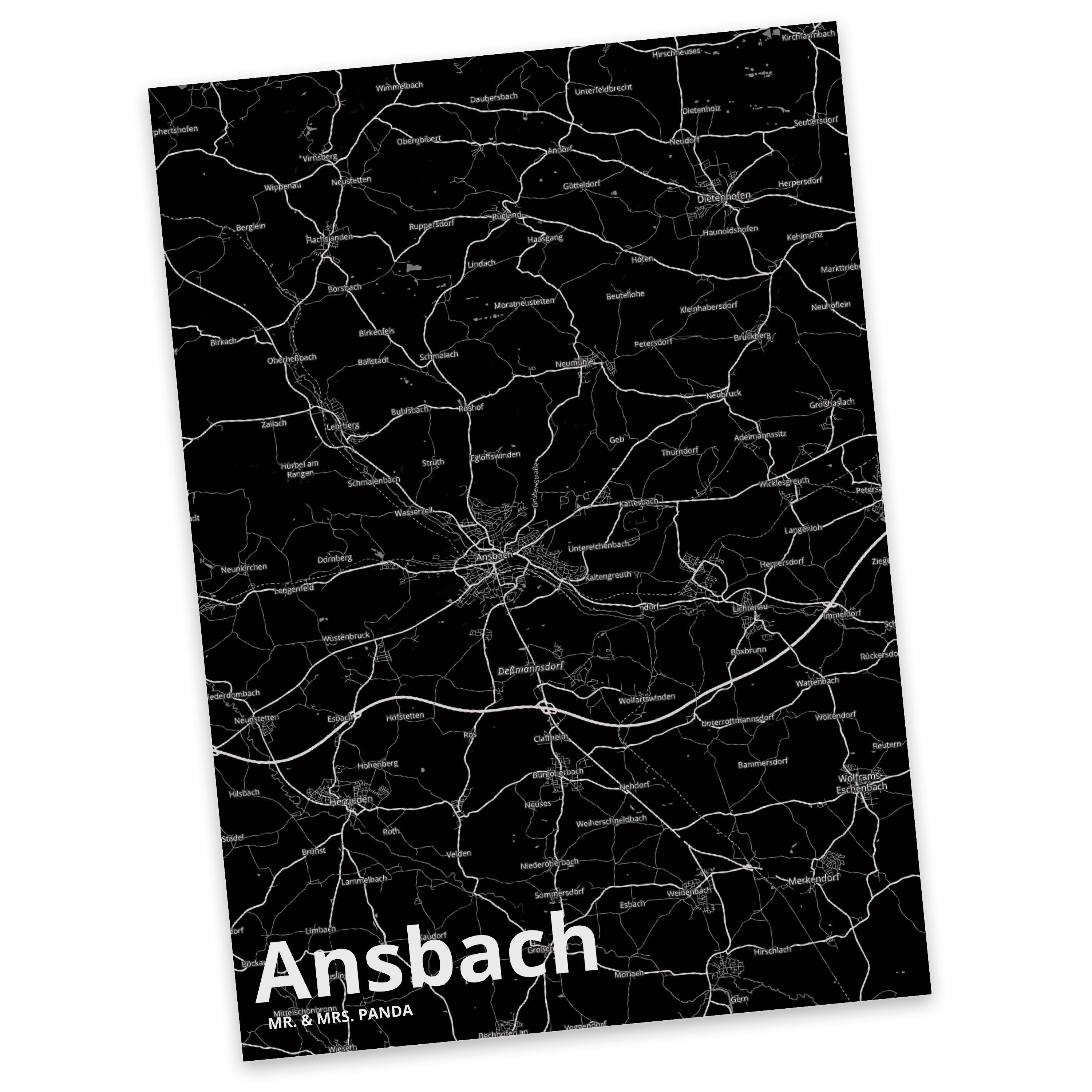 Mr. & Mrs. Panda Postkarte Ansbach - Geschenk, Dorf, Stadt Dorf Karte Landkarte Map Stadtplan, E