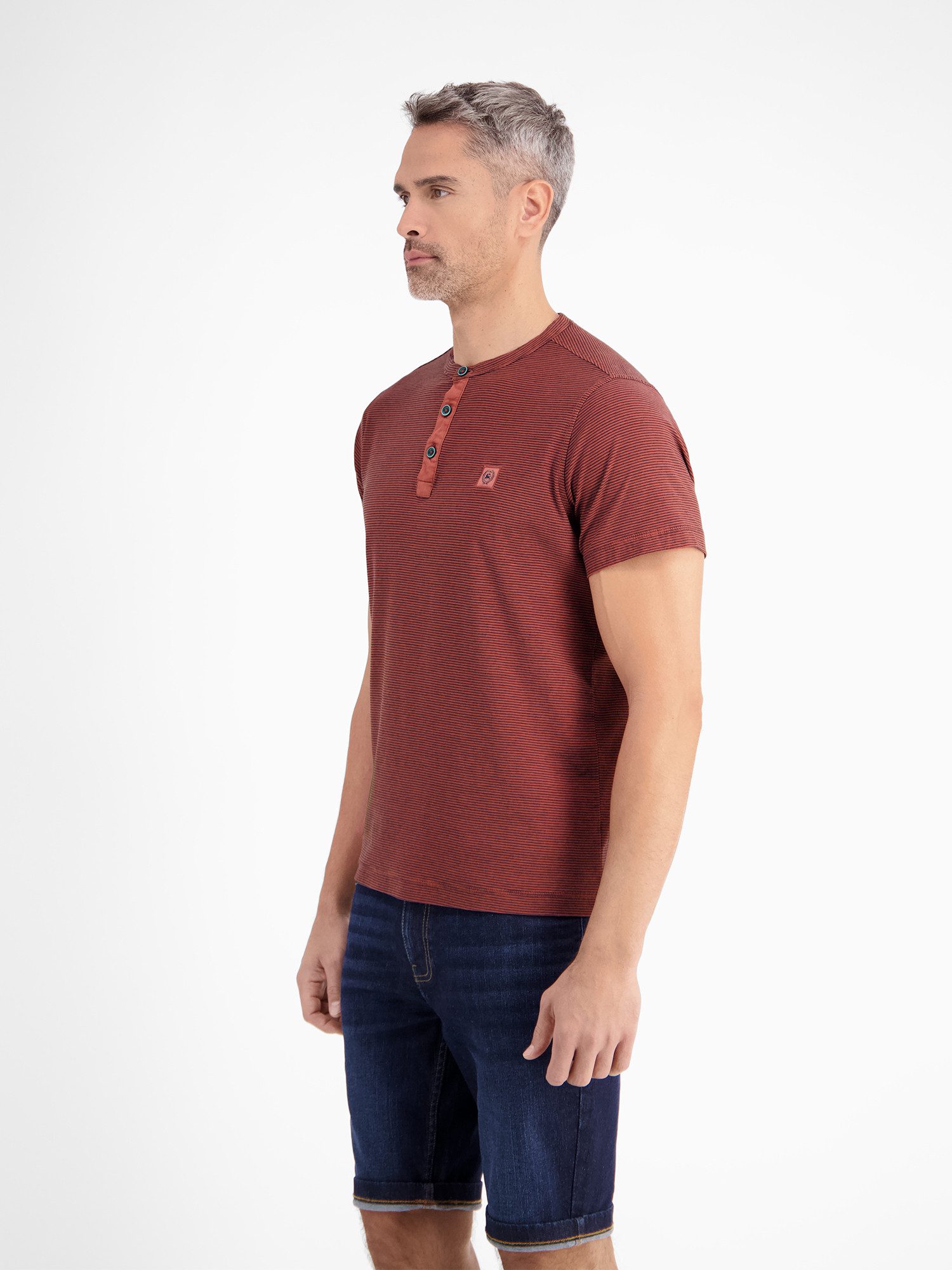 LERROS Henleyshirt Herren Serafino-Shirt, gestreift