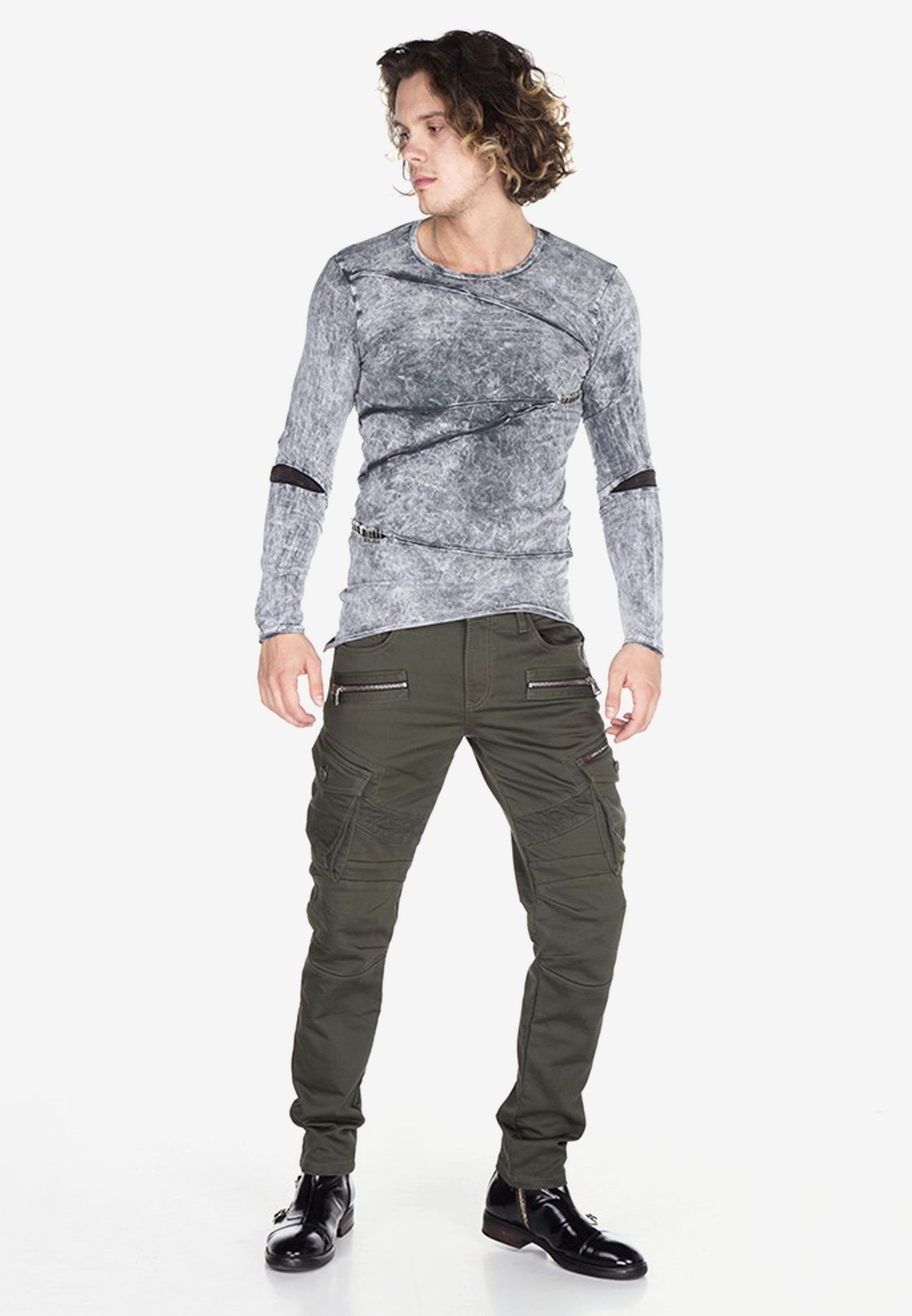 Cipo & Baxx Bequeme khaki angesagten Biker-Stil im Jeans