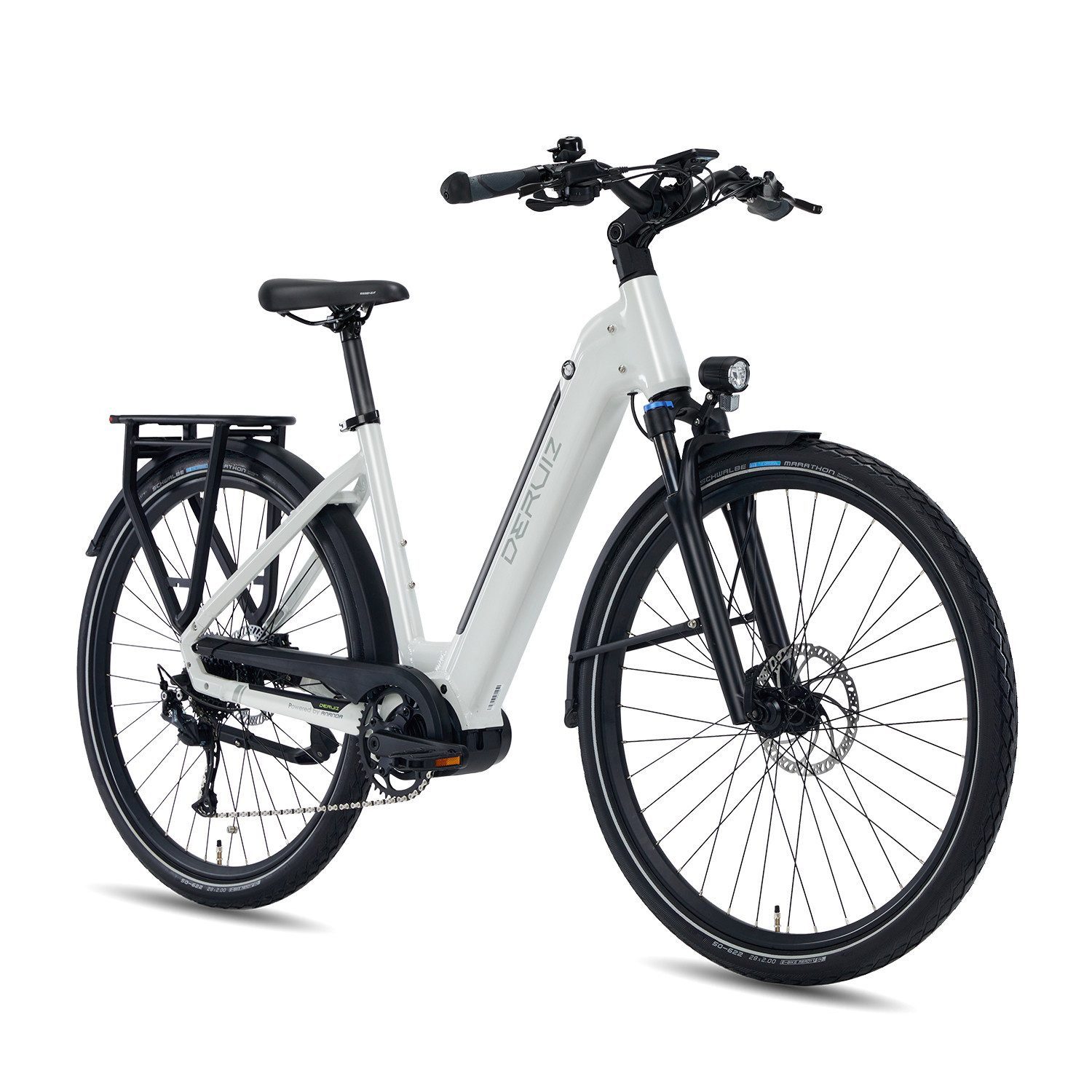 DERUIZ E-Bike Trekkingrad 2025 MICA-G 28 Zoll E-Bike 250W 80Nm Mittelmotor, 48V / 644Wh Akku, 9 Gang SHIMANO Altus RD-M2000, 9-Gang Schaltwerk, Kettenschaltung, Mittelmotor, 644,00 Wh, (Set, mit Akku-Ladegerät, mit Werkzeug), Trekking-E-Bike mit der Schwalbe Green Marathon Reifen