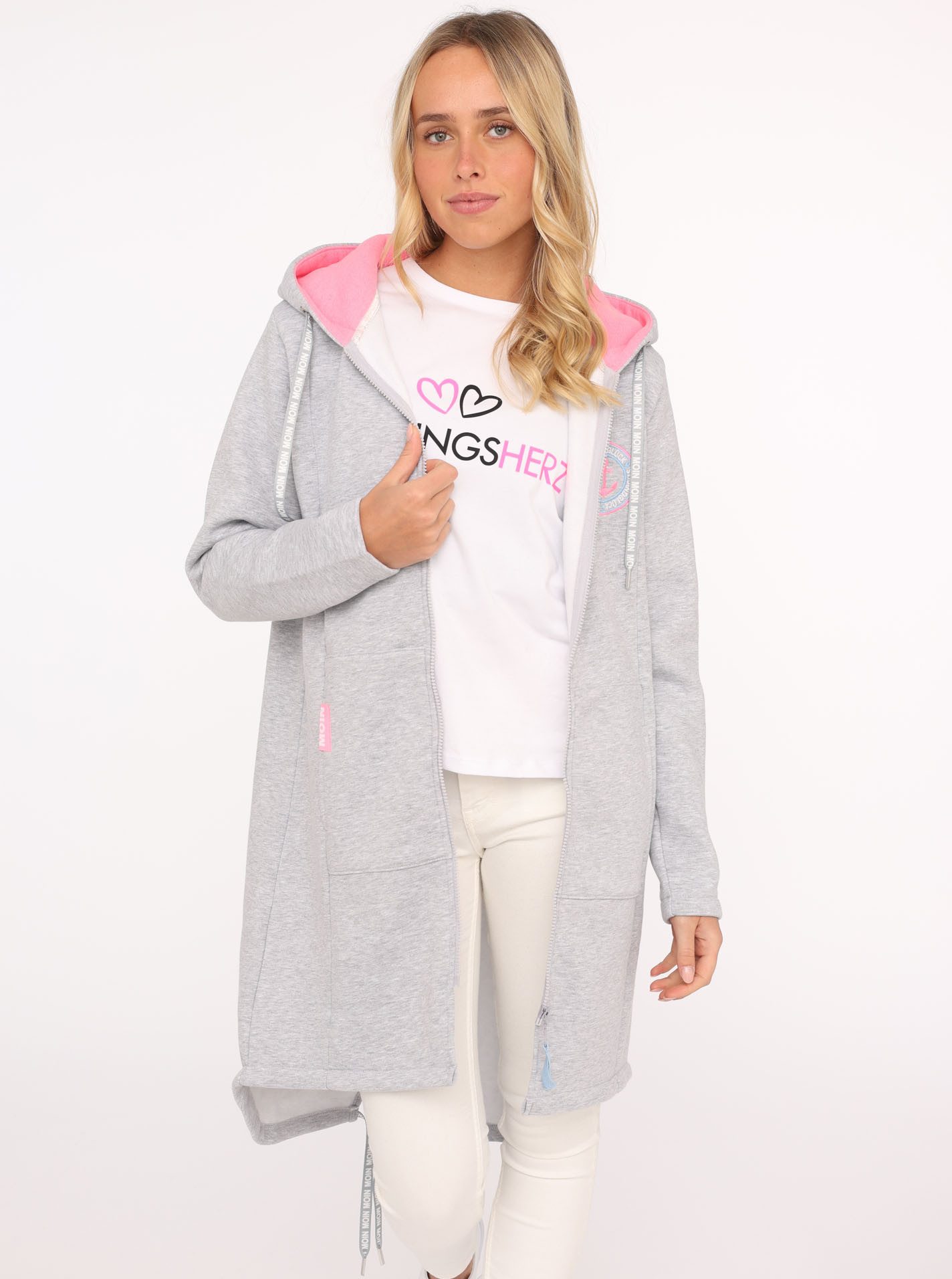 Zwillingsherz Jerseymantel "Küste Meer Moin" mit Kapuze, Taschen, Front und Backmotiv Küste Meer Moin