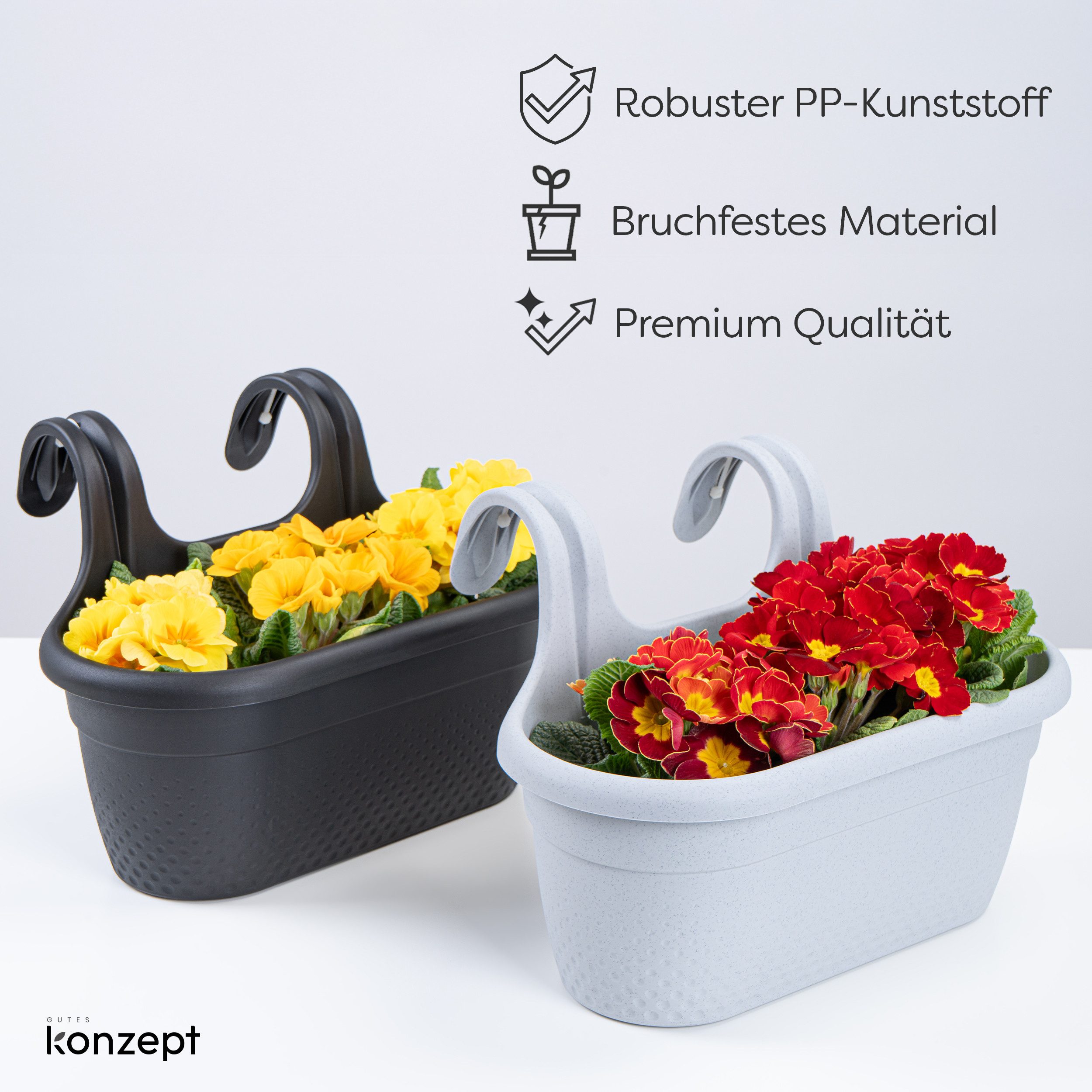 KONZEPT Balkonkasten Balkon Blumenkasten mit Halterung 6,2 L, Balkonkasten für Geländer, Blumenkasten aus wetterfestem Kunststoff – Bild 4 von 5