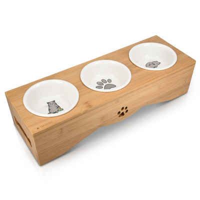 Navaris Futterstation, Keramik, für Katzen und Hunde - Futternapf Set aus Keramik - erhöhter 3er Napf Ständer - 3 x Fressnapf Katzennapf spülmaschinenfest
