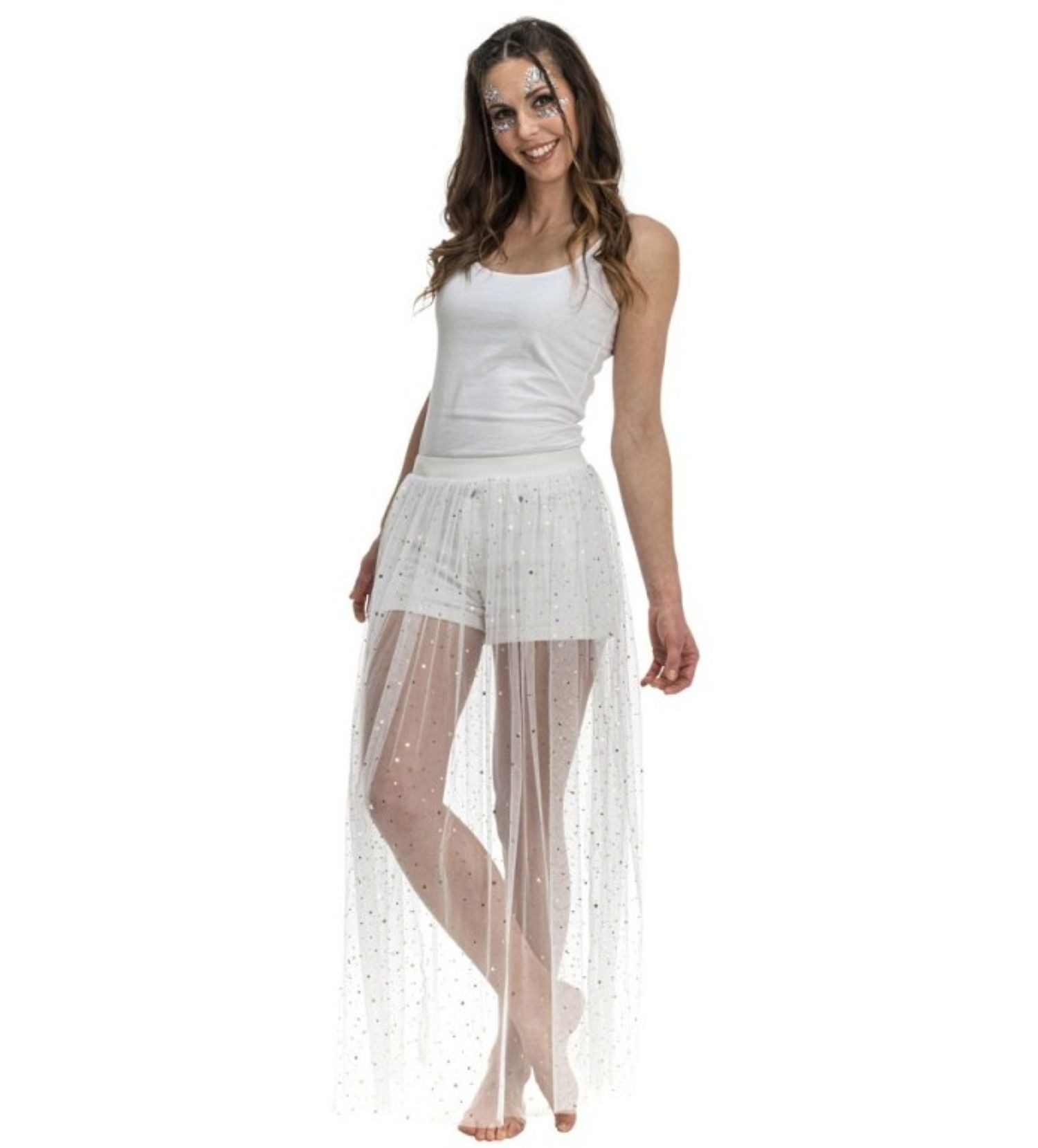 CHAKS Kostüm Sommer Festival Rock mit Strass - One Size, Weiß