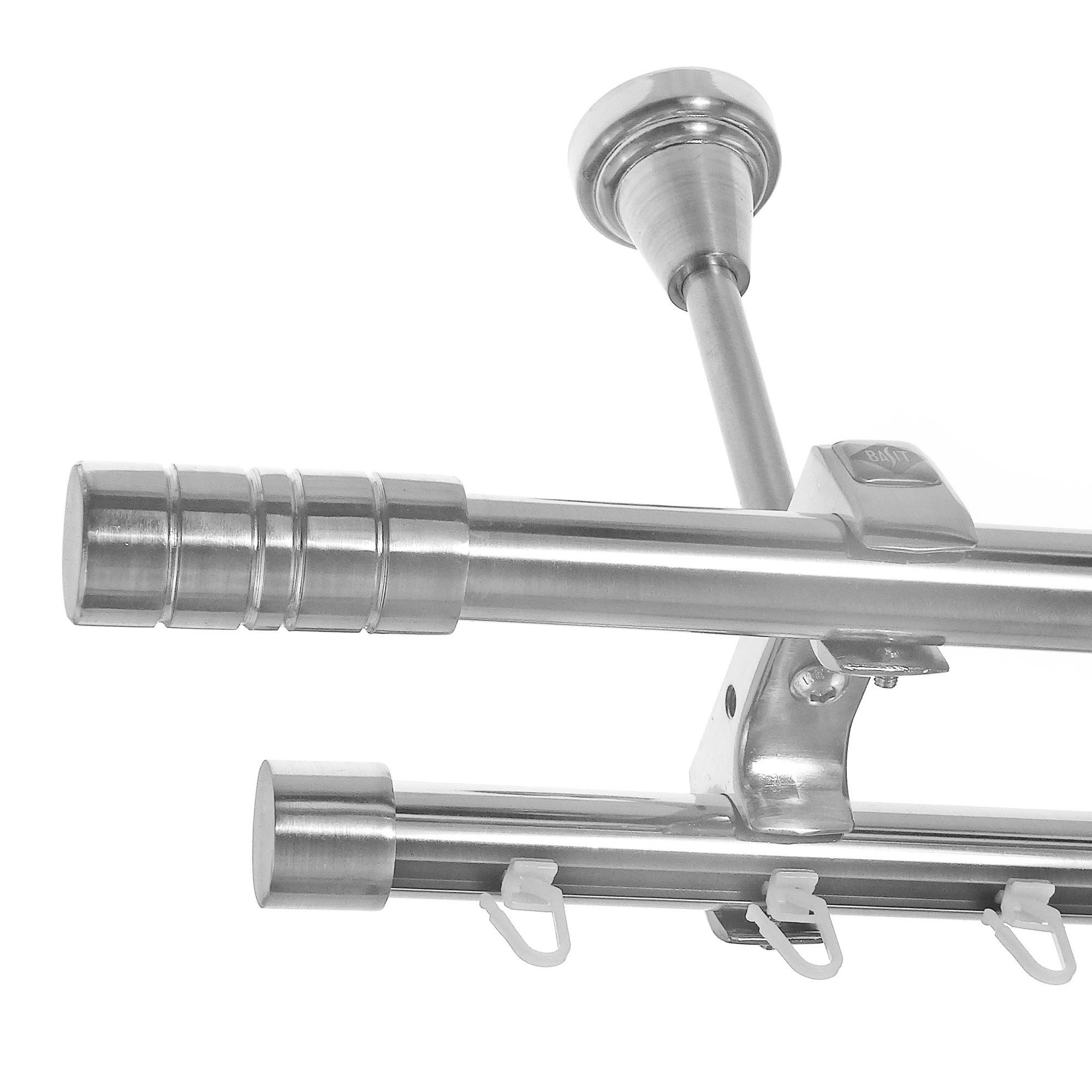 BASIT Gardinenstange Rohr und Innenlauf Edelstahloptik 20mm mit Deckenträgern 240 cm E34, Ø 20 mm, 2-läufig, verschraubt, Metall, D61RI 240 cm E34 Zylinder