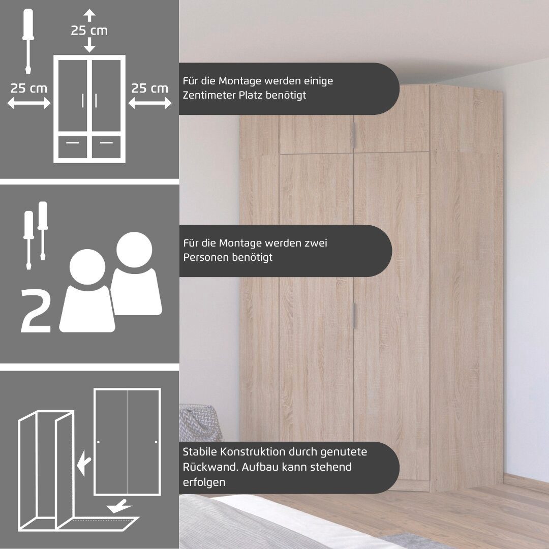 rauch Kleiderschrank Eckschrank Schrank Ankleidezimmer Schlafzimmer Garderobe LAGOA voll ausgestattet viel Stauraum, optional mit Aufsatz MADE IN GERMANY – Bild 4 von 5