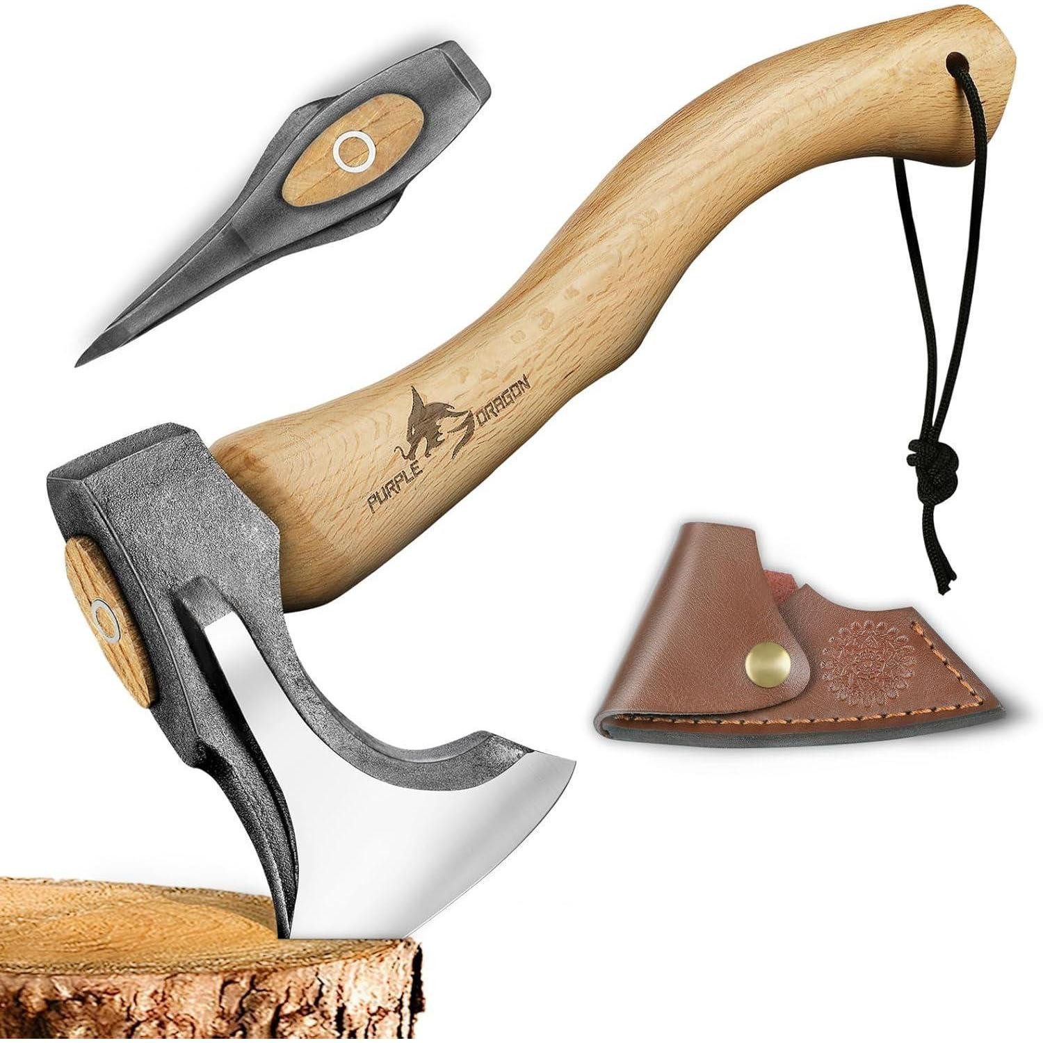 LuxusKollektion Spaltaxt Axt Spaltaxt Handgeschmiedet Holzgriff 35cm Lederscheide Gelb