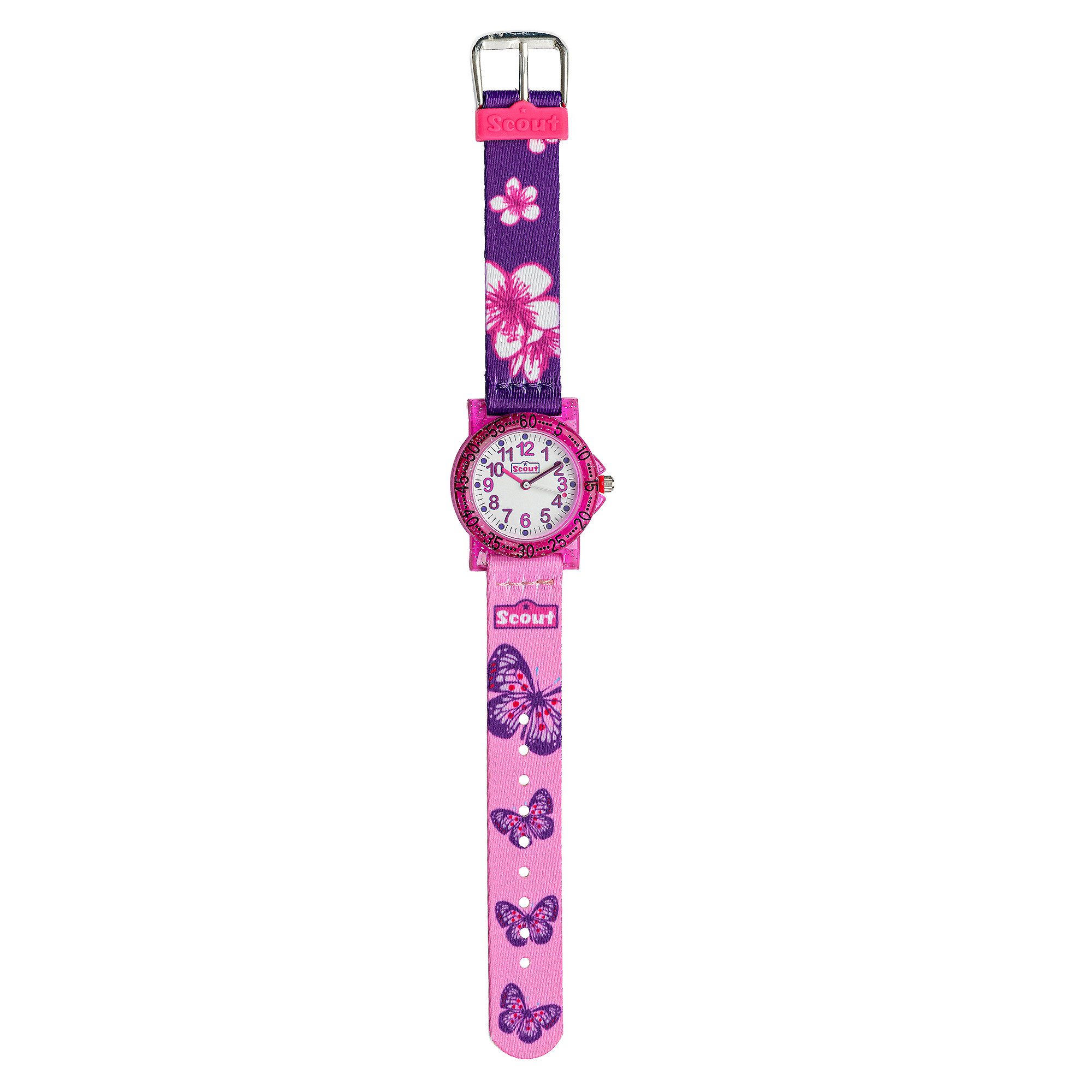 Scout Quarzuhr The IT-Collection 164000026, Armbanduhr, Kinderuhr, Mädchen, Blumen, Schmetterlinge, Geschenk