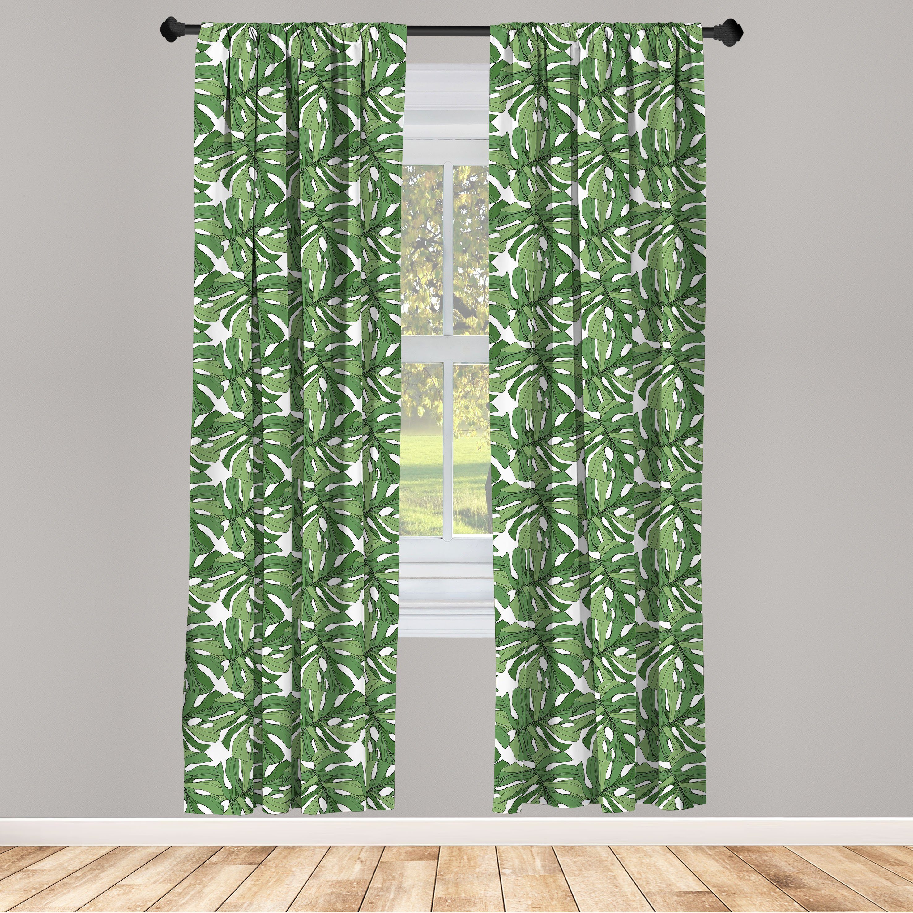 Gardine Vorhang für Wohnzimmer Schlafzimmer Dekor, Abakuhaus, Microfaser, Dschungel-Laub Strand-Baum-Blätter