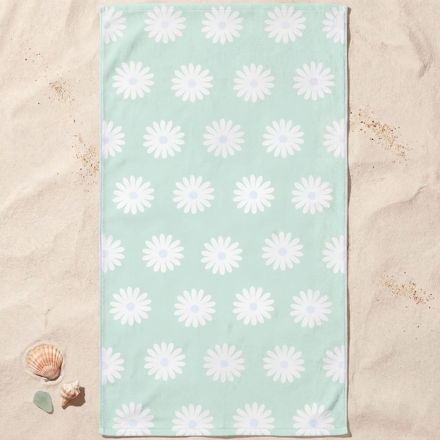 Delindo Lifestyle Strandtuch Nizza, großes Badelaken, Gänseblümchen-Muster, Baumwolle, 100x180 cm, Besonders saugfähig, weiche Oberfläche – Bild 4 von 5