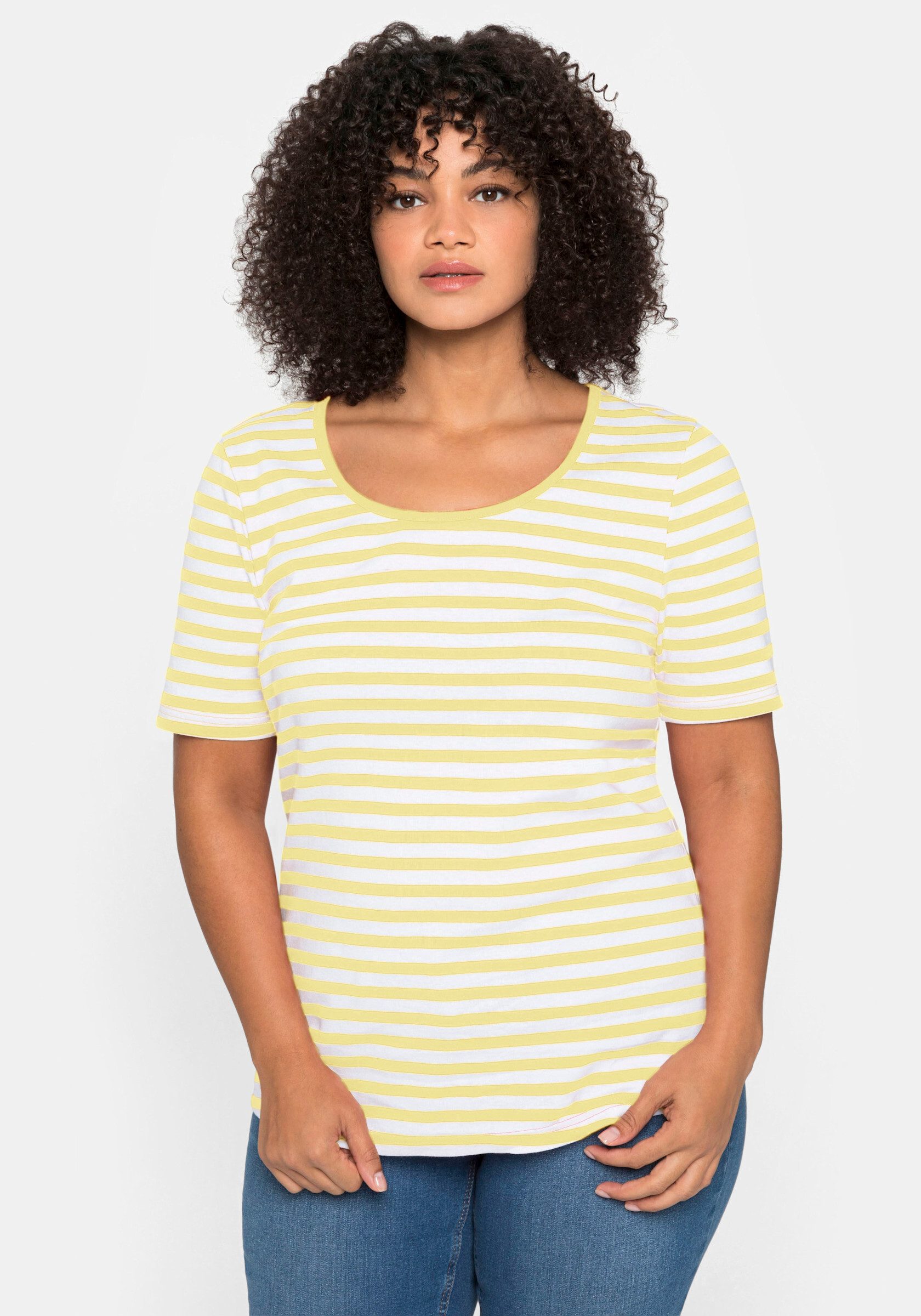 Sheego T-Shirt T-Shirt Kurzarm mit garngefärbtem Ringel, aus Rippware – Bild 5 von 5