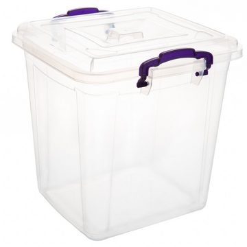 Centi Aufbewahrungsbox Plastikbox mit Deckel und farbigen Griffen (Spar set, 3 St., 10 Liter, H27 cm x B26 cm x T20 cm), Aufbewahrung, Plastikbox mit Deckel, Transparent Kisten Aufbewahrung
