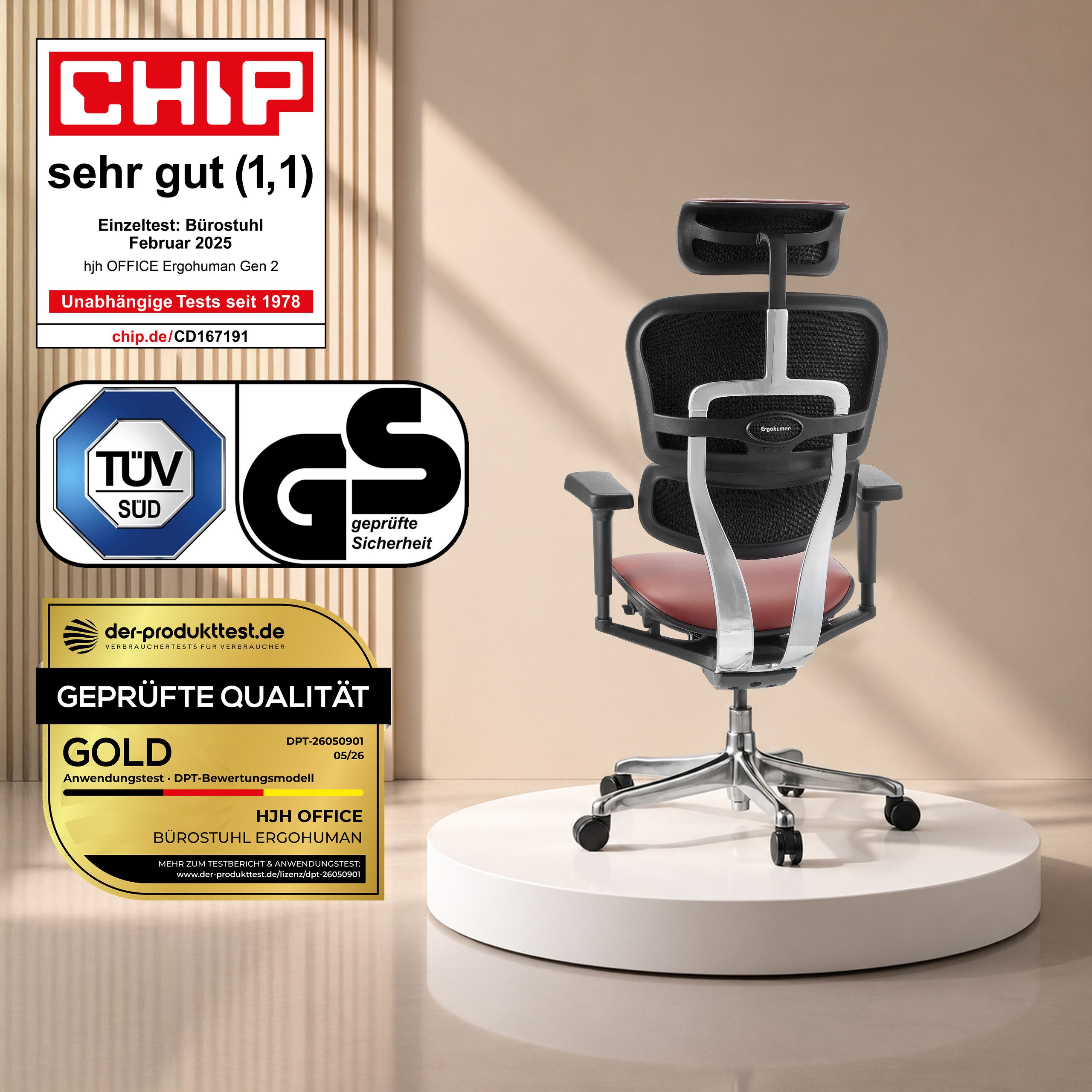 hjh OFFICE Drehstuhl Luxus Chefsessel Ergohuman Ultra L Gen2 Leder (1 St), Profi Bürostuhl Schreibtischstuhl ergonomisch